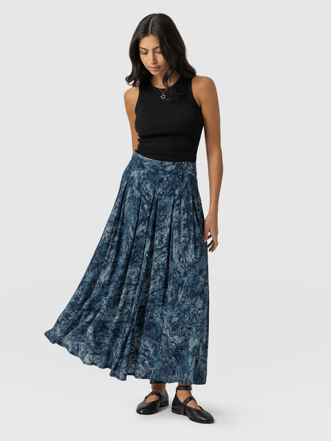 Eliza Pleated Skirt Blue Marble - Women's Skirts | Saint + Sofia® US