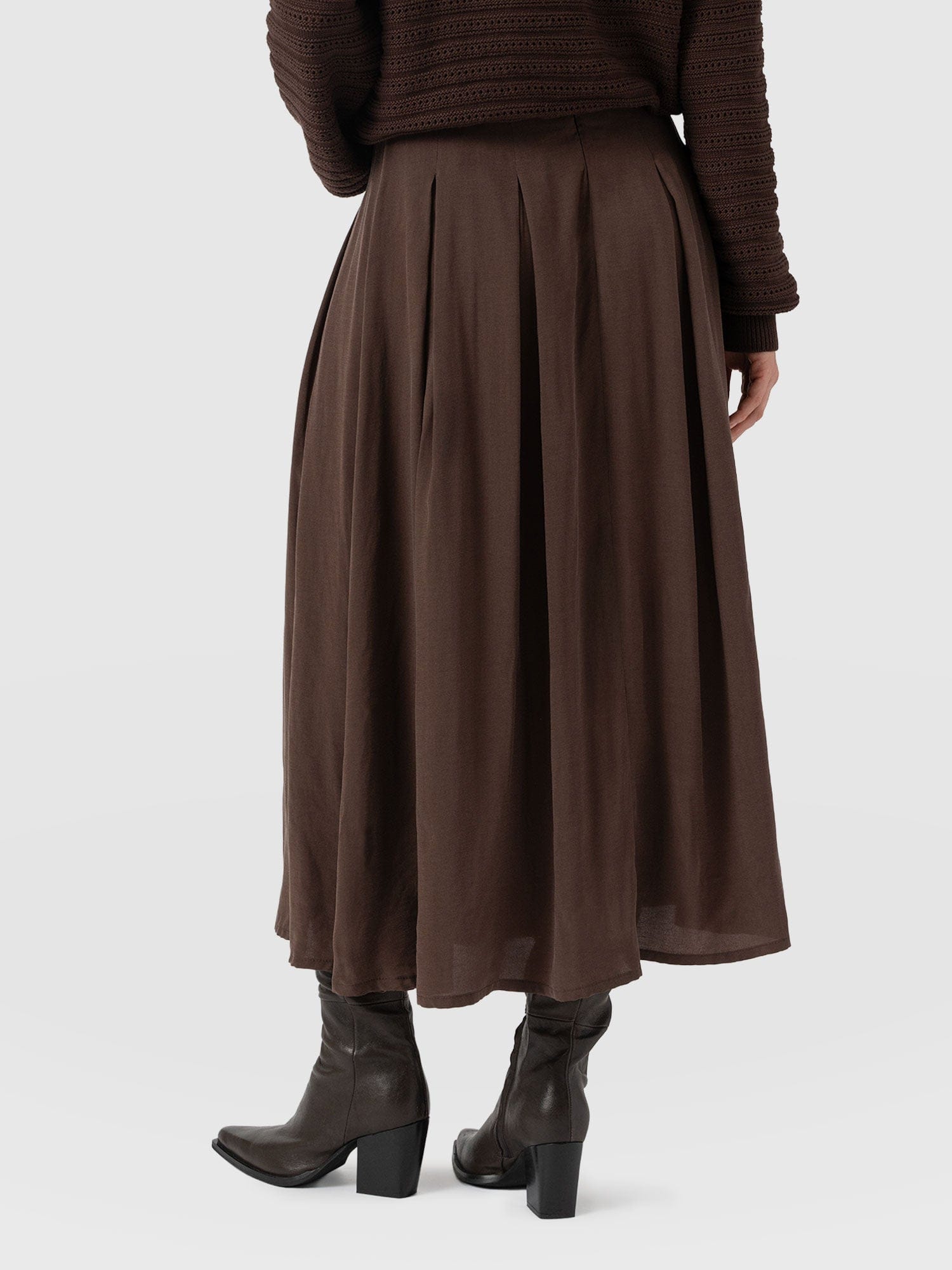 Eliza Pleated Skirt - Brown - Women's Skirts | Saint + Sofia® USA