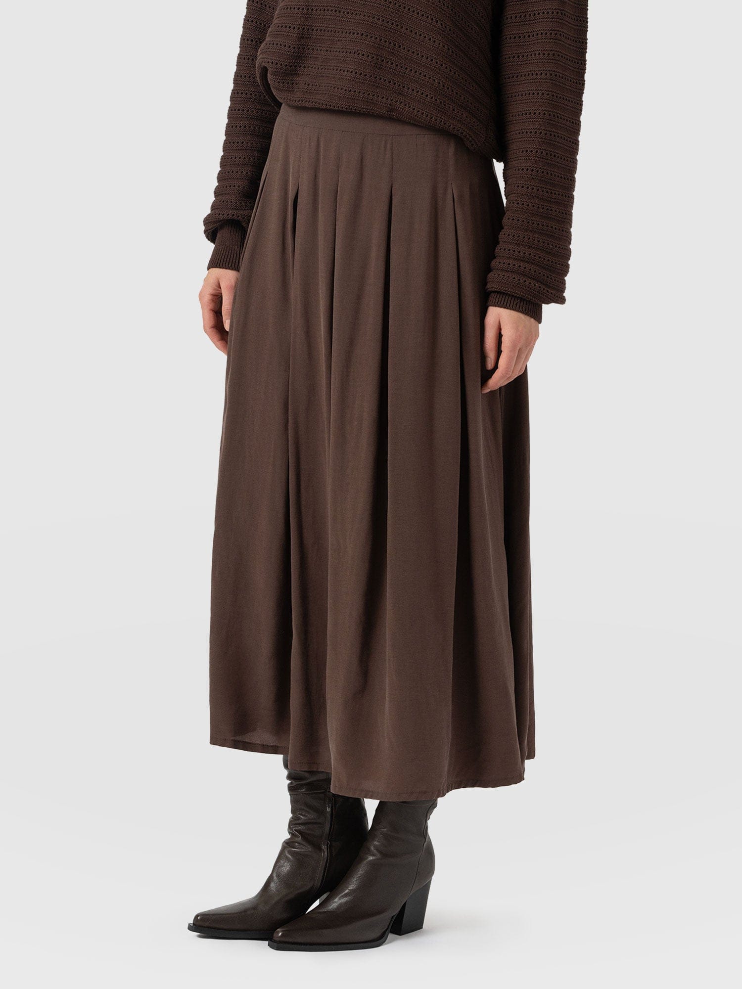 Eliza Pleated Skirt - Brown - Women's Skirts | Saint + Sofia® USA
