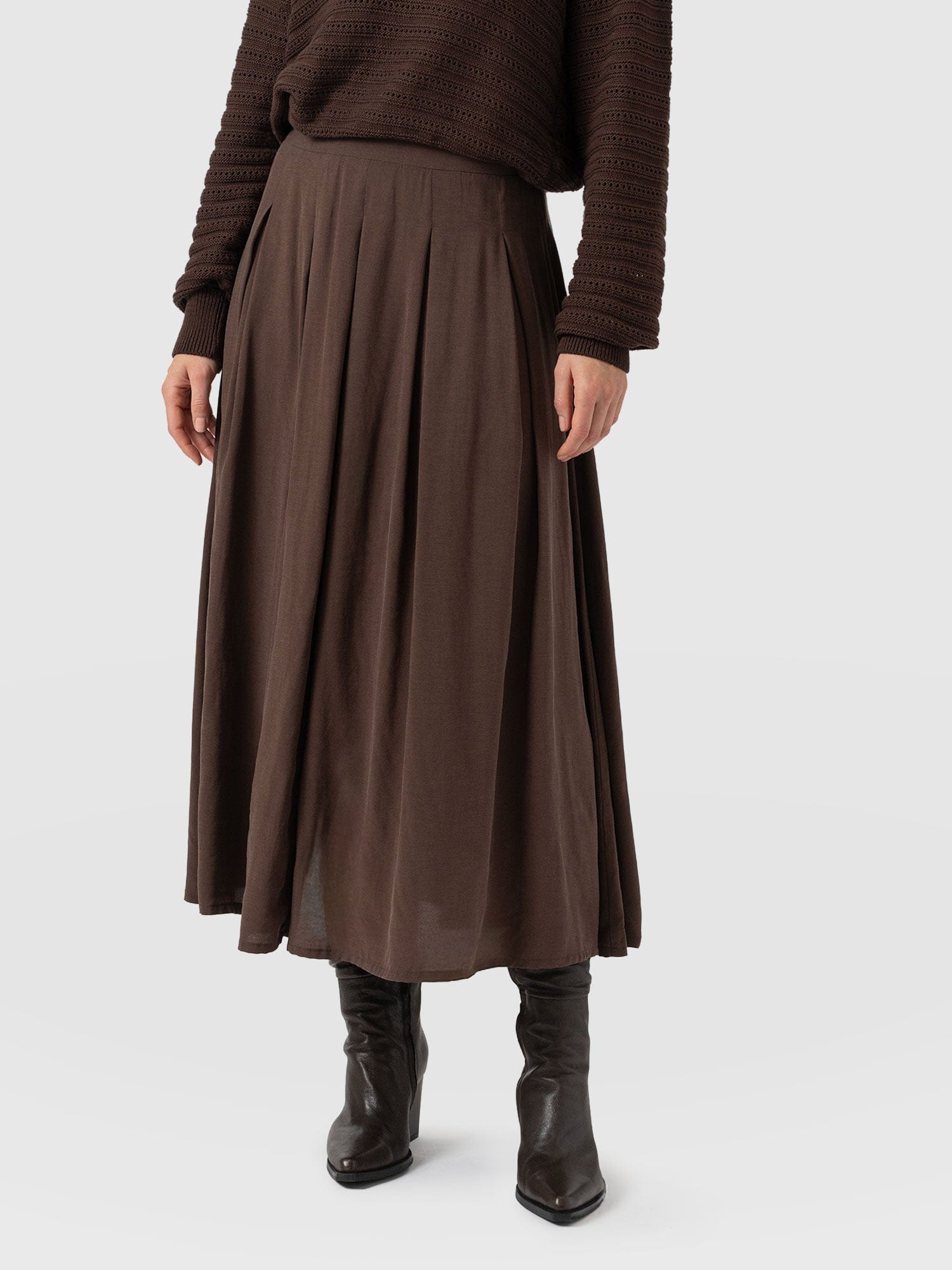 Eliza Pleated Skirt - Brown - Women's Skirts | Saint + Sofia® USA