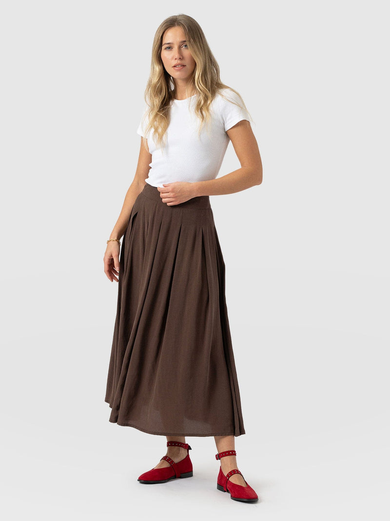 Eliza Pleated Skirt - Brown - Women's Skirts | Saint + Sofia® USA