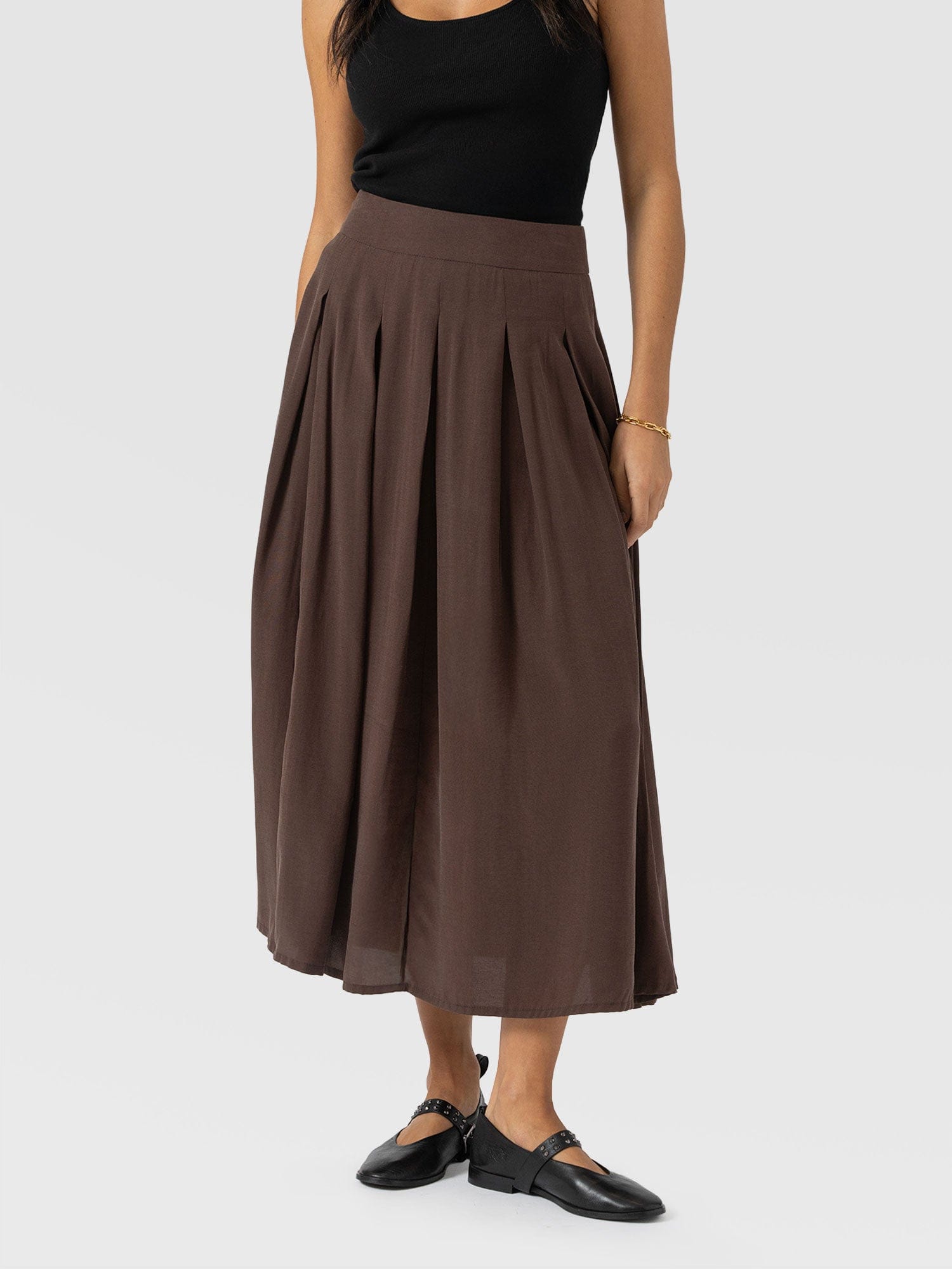 Eliza Pleated Skirt - Brown - Women's Skirts | Saint + Sofia® USA