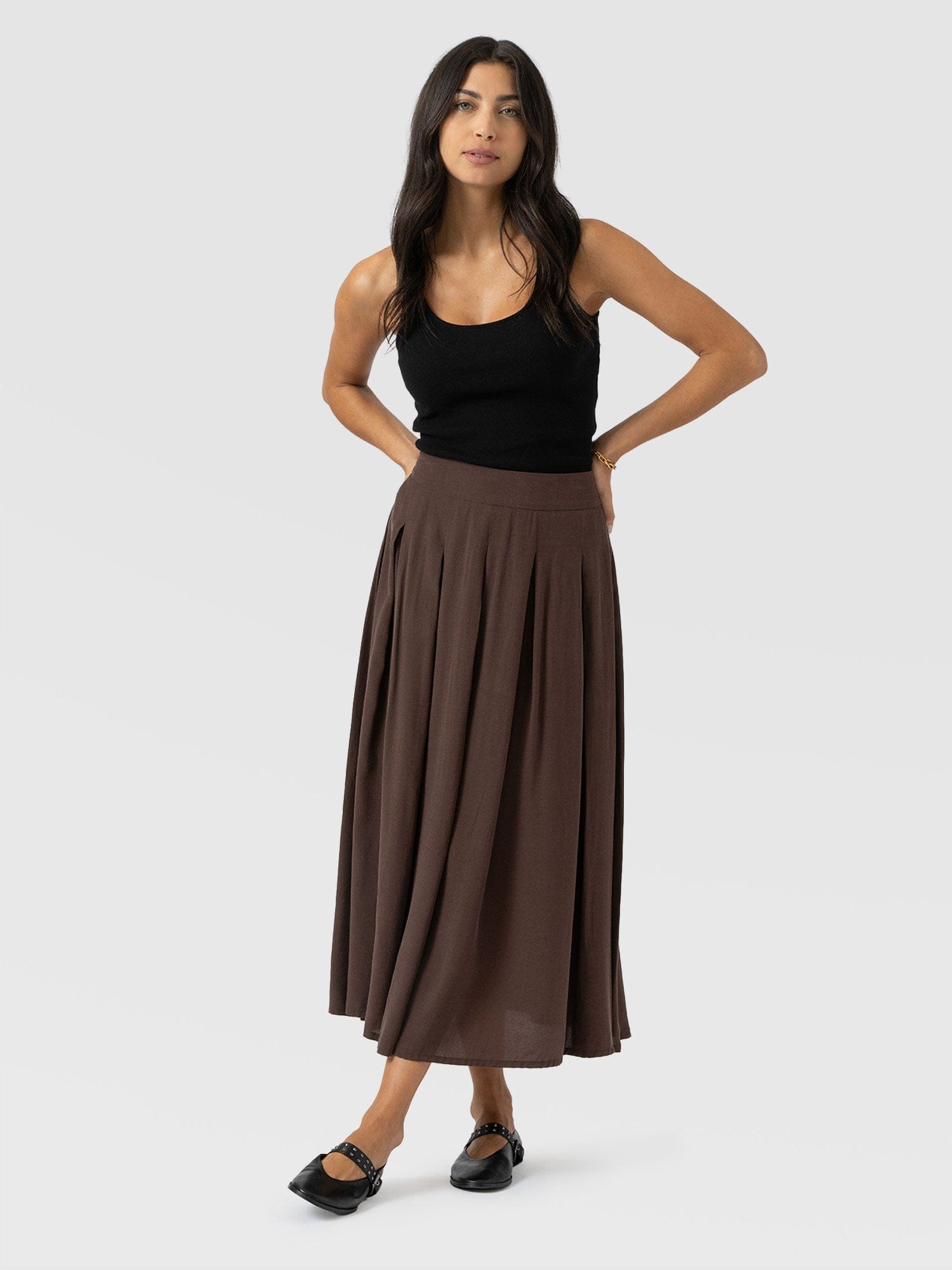 Eliza Pleated Skirt - Brown - Women's Skirts | Saint + Sofia® USA