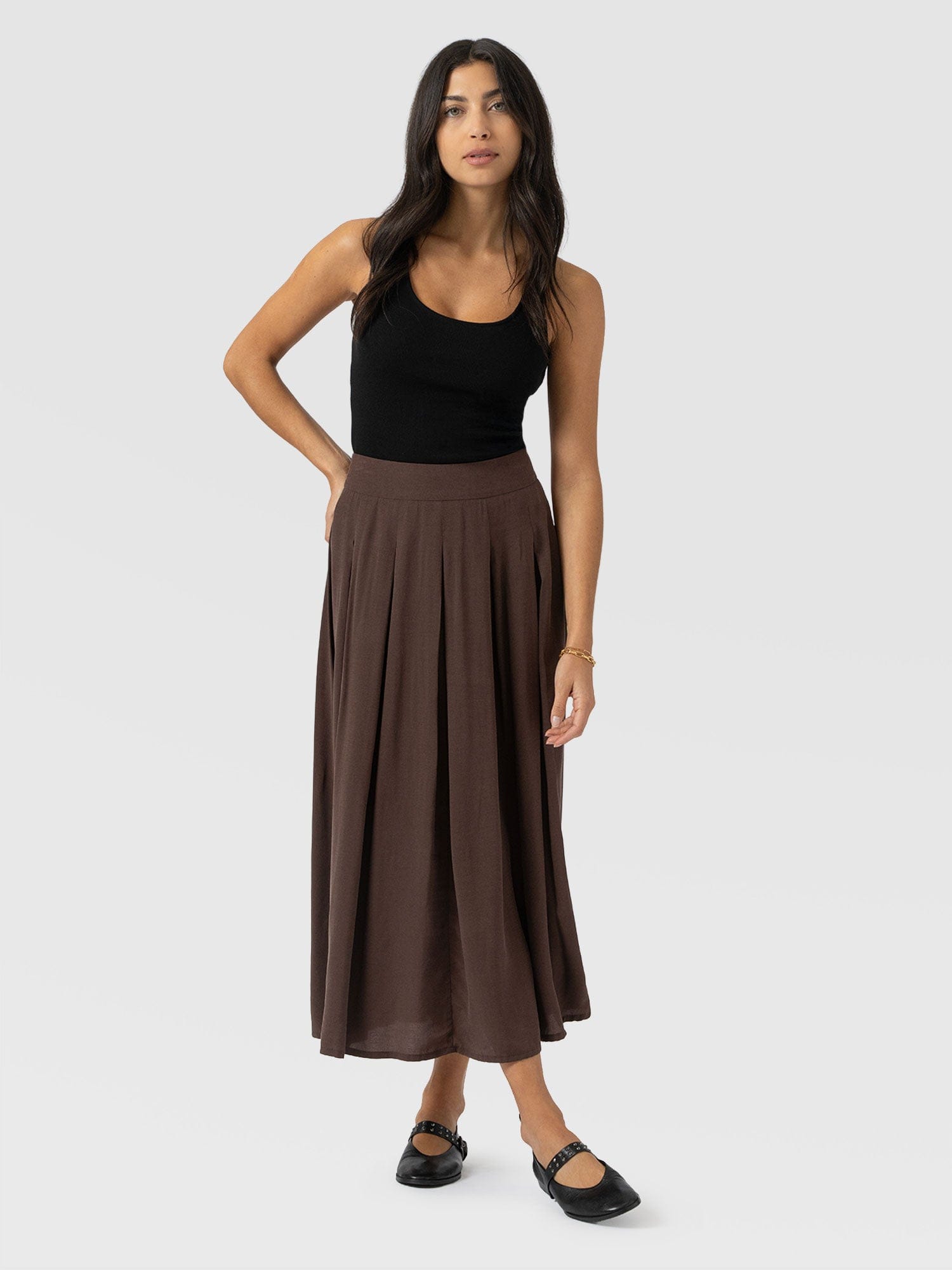 Eliza Pleated Skirt - Brown - Women's Skirts | Saint + Sofia® USA