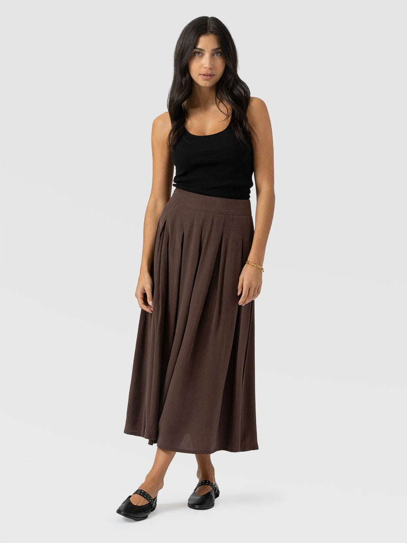 Eliza Pleated Skirt - Brown - Women's Skirts | Saint + Sofia® USA