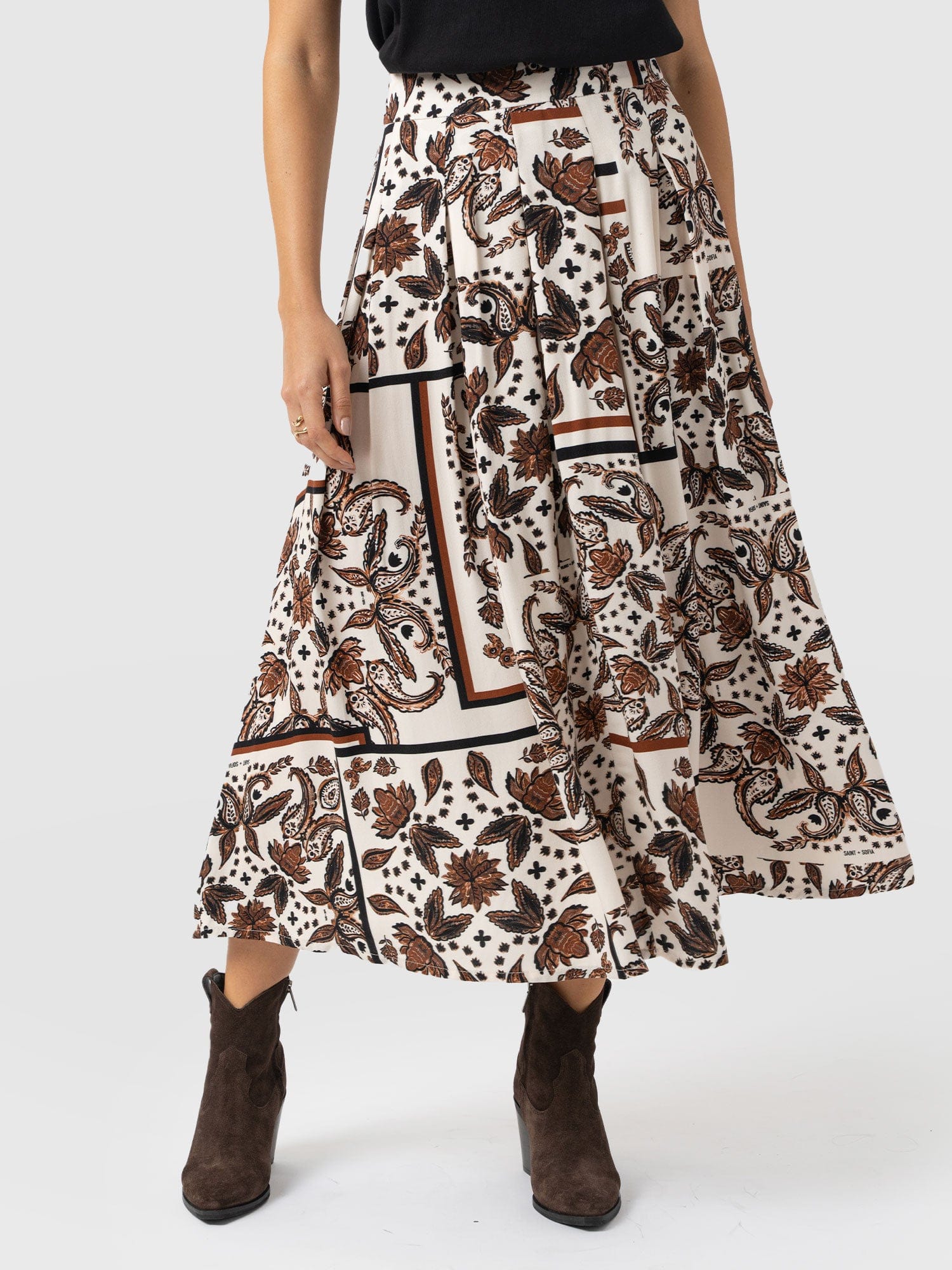 Eliza Pleated Skirt - Cream Paisley - Women's Skirts | Saint + Sofia? USA