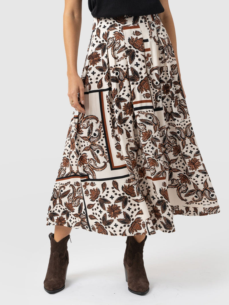 Eliza Pleated Skirt - Cream Paisley - Women's Skirts | Saint + Sofia? USA