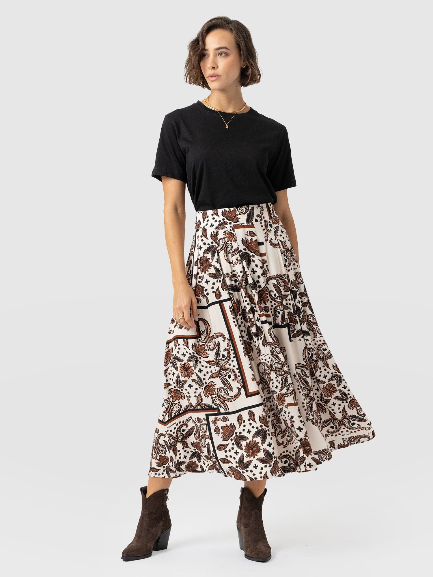 Eliza Pleated Skirt - Cream Paisley - Women's Skirts | Saint + Sofia? USA