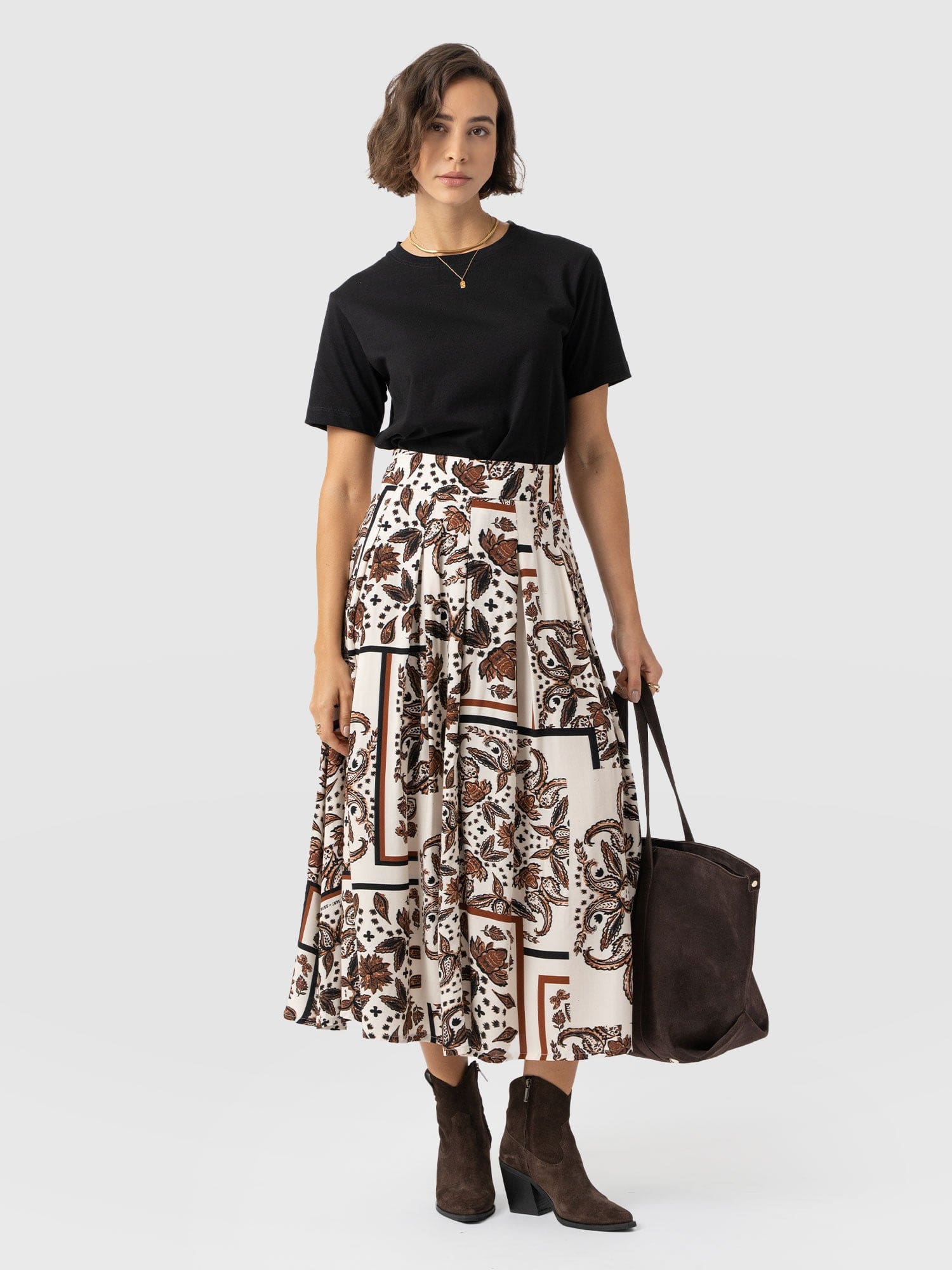 Eliza Pleated Skirt - Cream Paisley - Women's Skirts | Saint + Sofia? USA