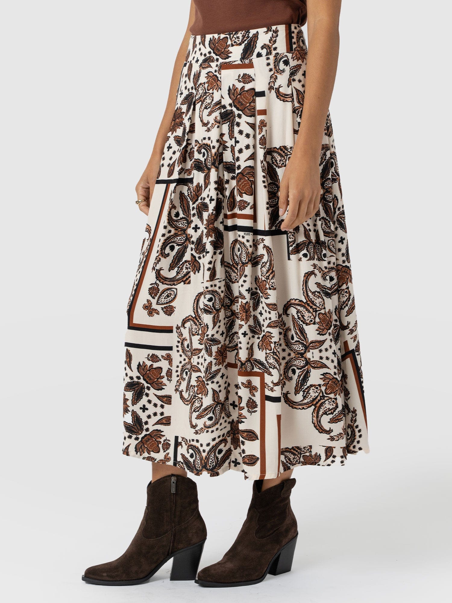 Eliza Pleated Skirt - Cream Paisley - Women's Skirts | Saint + Sofia? USA