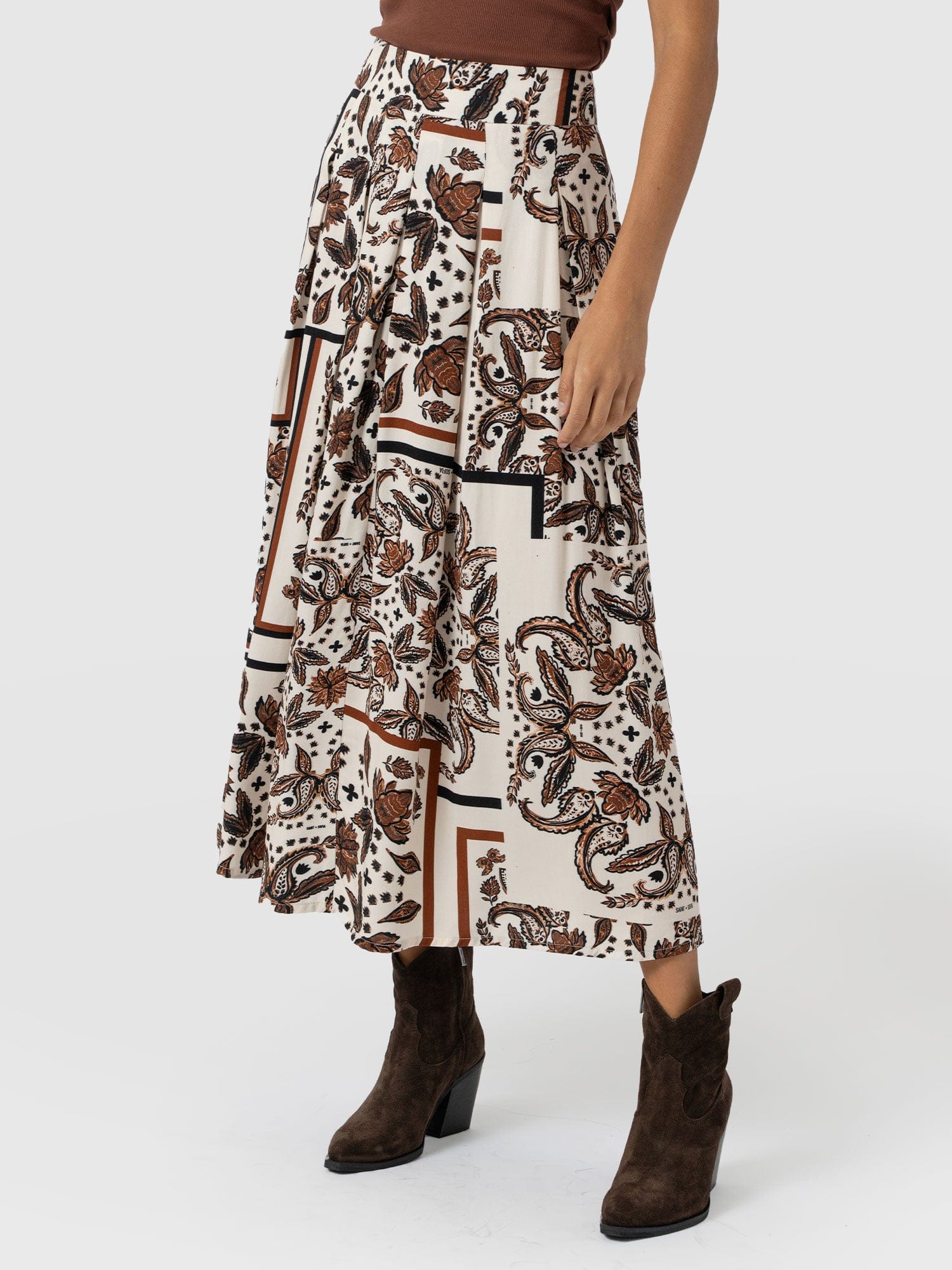 Eliza Pleated Skirt - Cream Paisley - Women's Skirts | Saint + Sofia? USA
