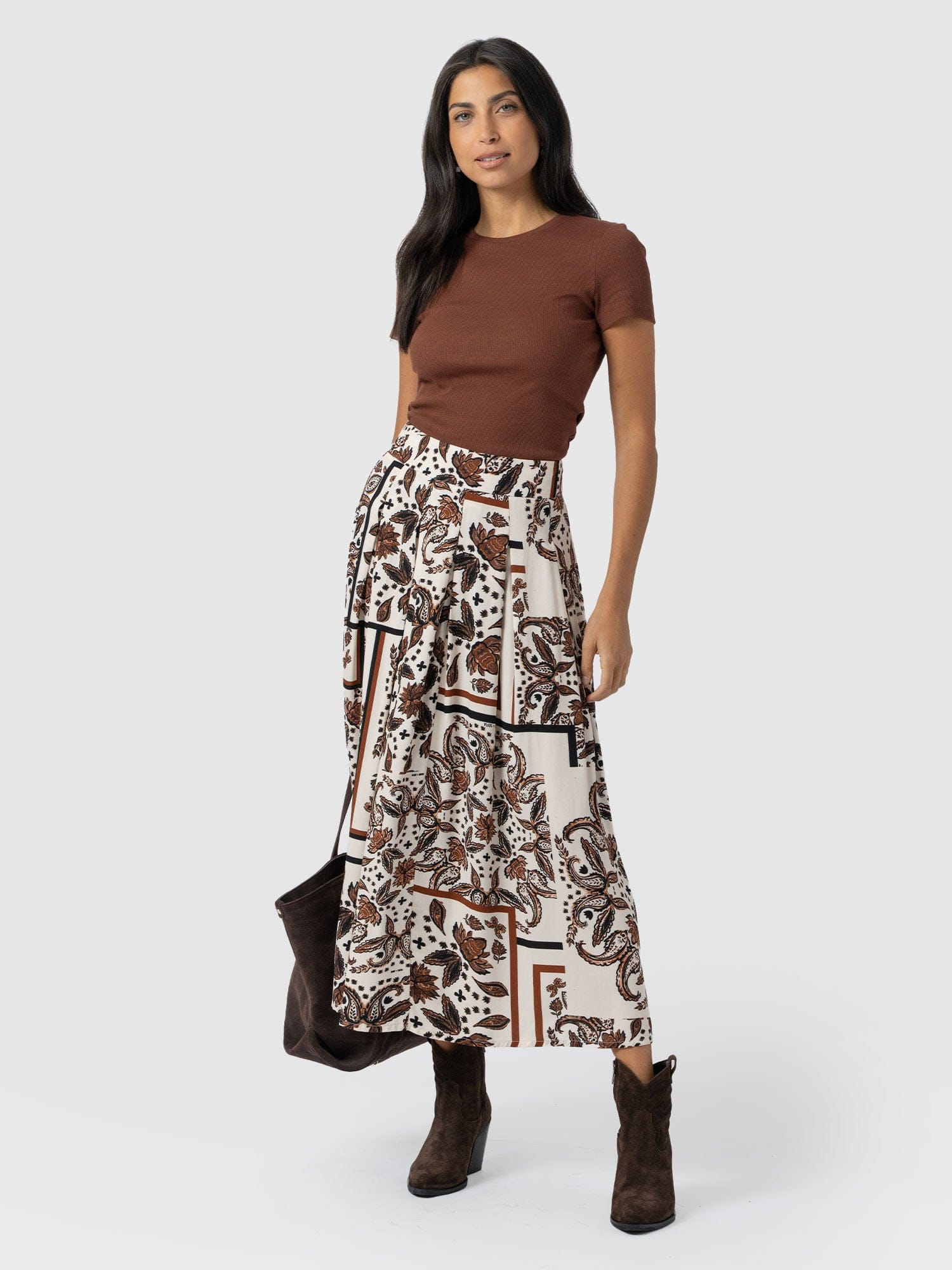 Eliza Pleated Skirt - Cream Paisley - Women's Skirts | Saint + Sofia? USA