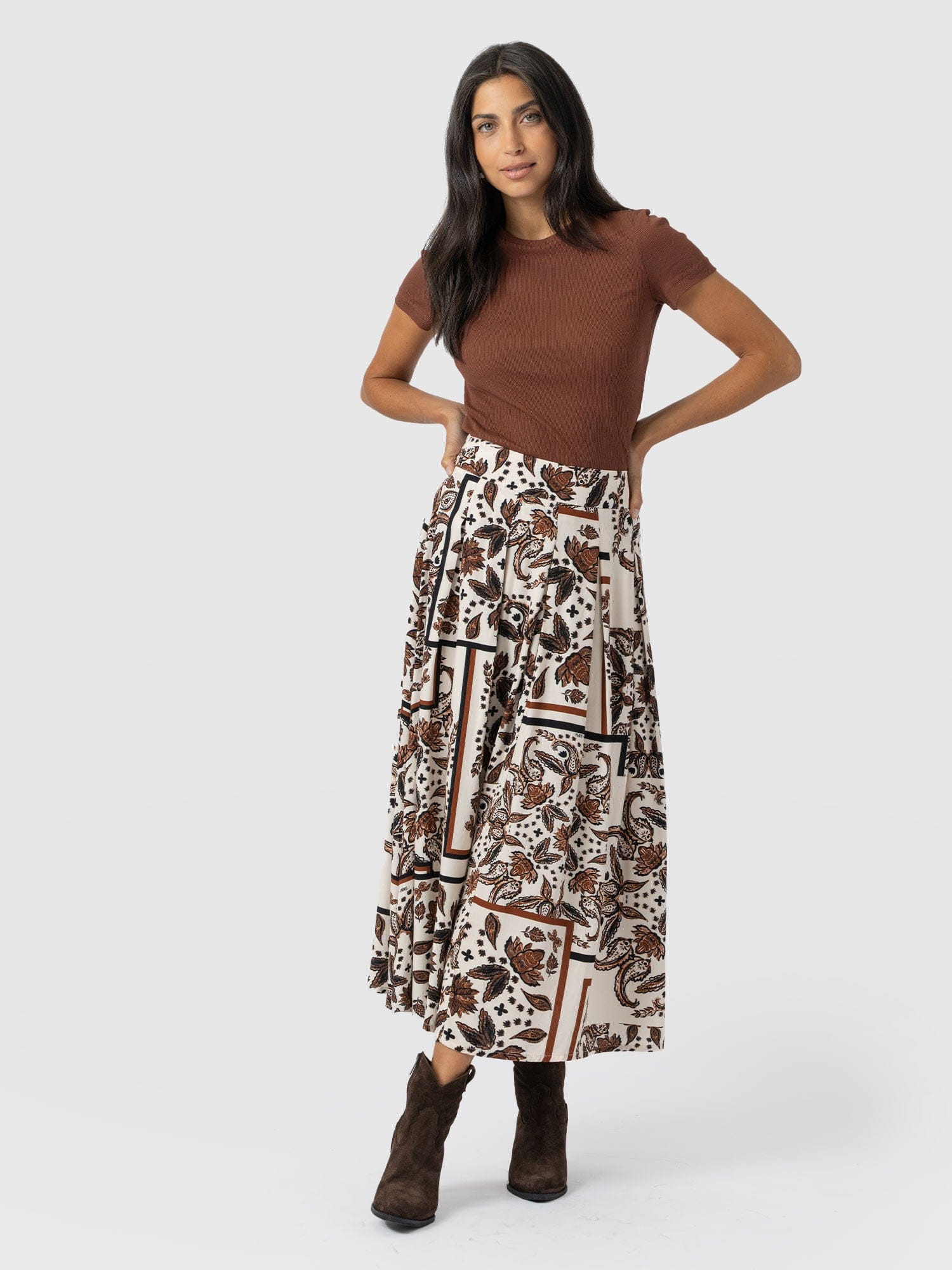 Eliza Pleated Skirt - Cream Paisley - Women's Skirts | Saint + Sofia? USA