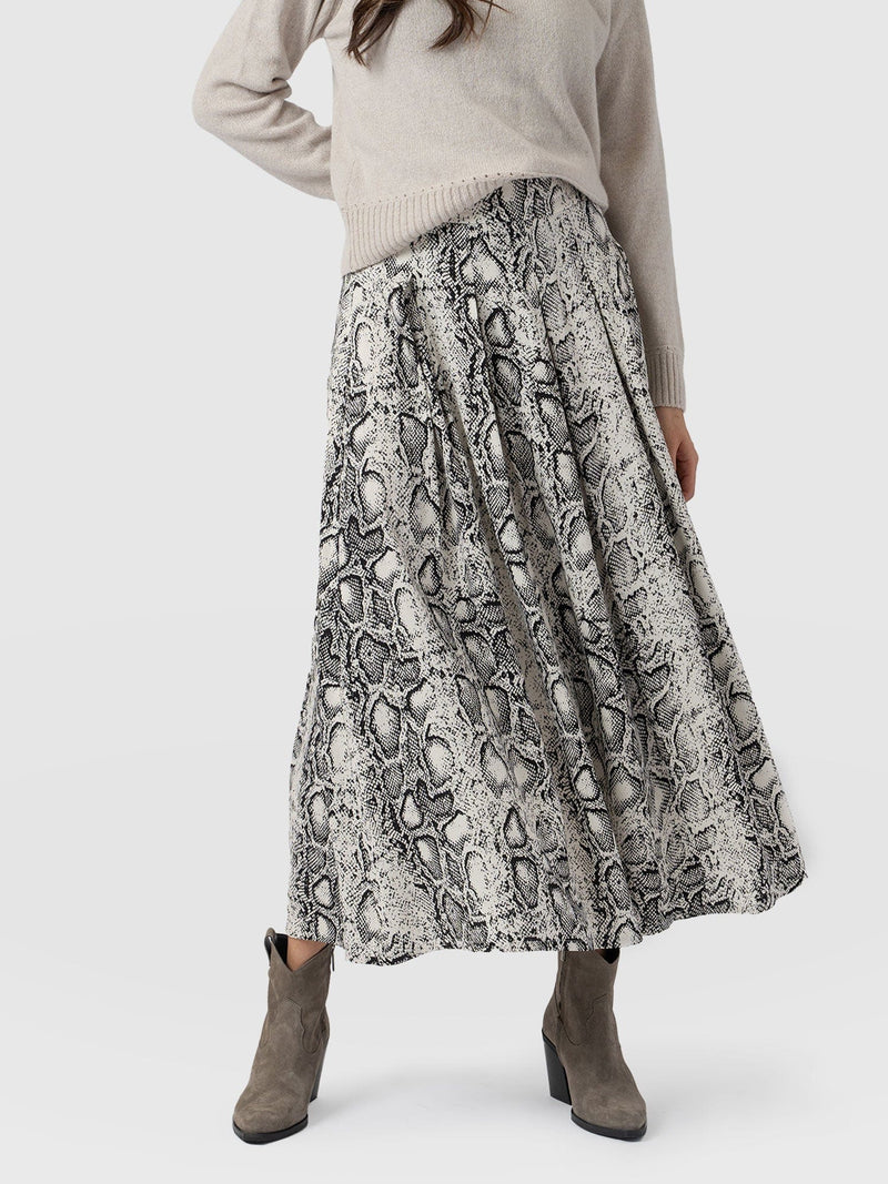Eliza Pleated Skirt Cream Snake  - Women's Skirts | Saint + Sofia® US
