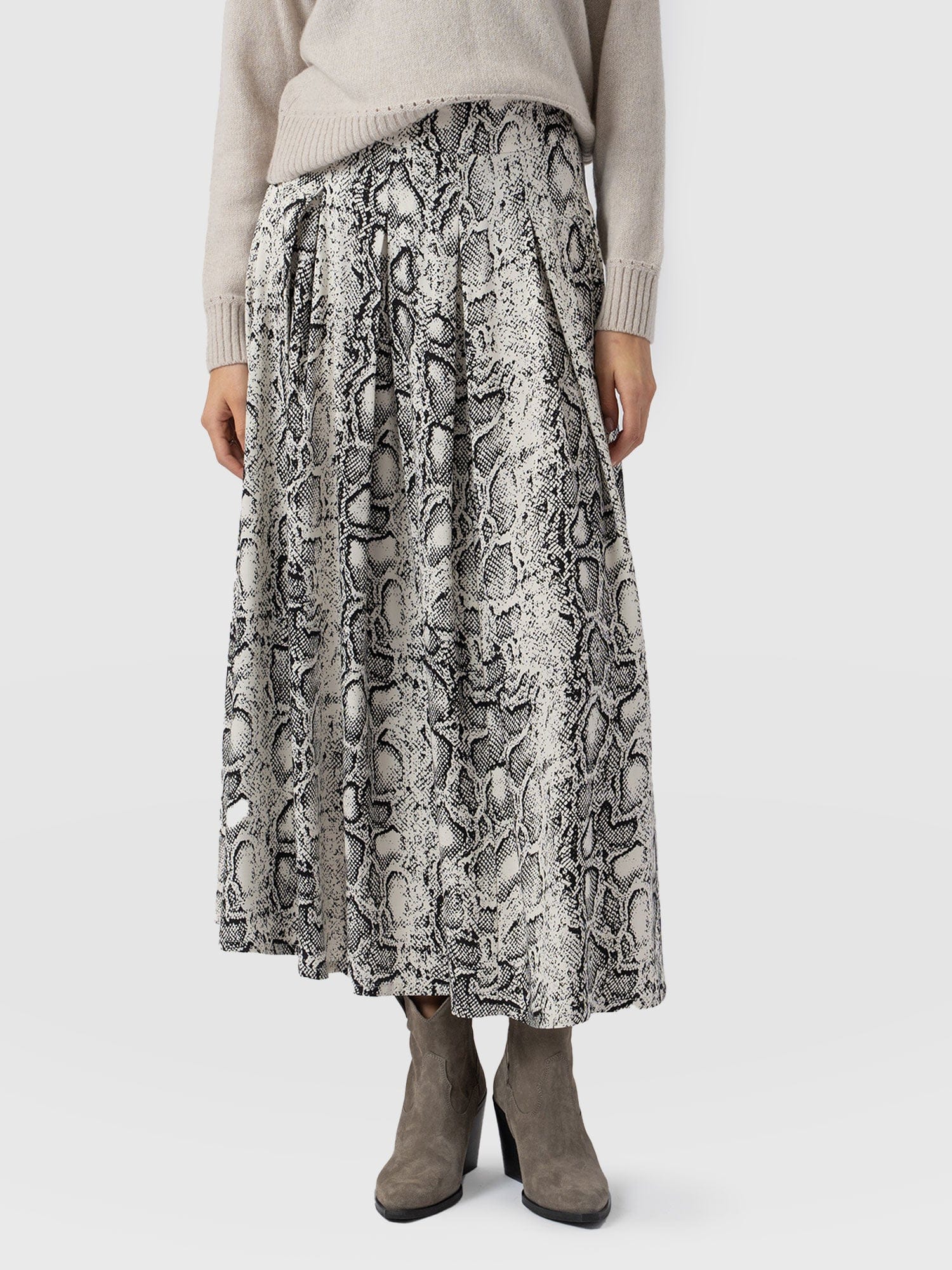 Eliza Pleated Skirt Cream Snake  - Women's Skirts | Saint + Sofia® US