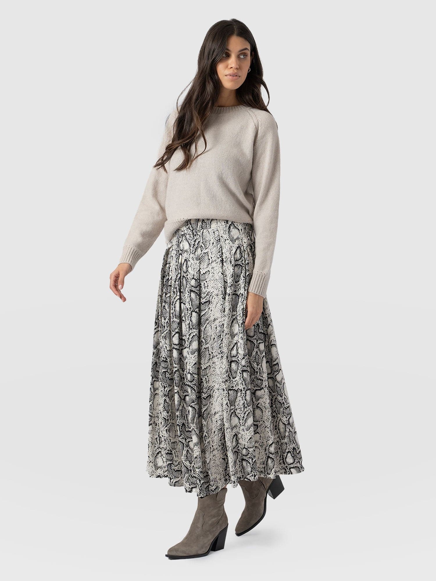 Eliza Pleated Skirt Cream Snake  - Women's Skirts | Saint + Sofia® US
