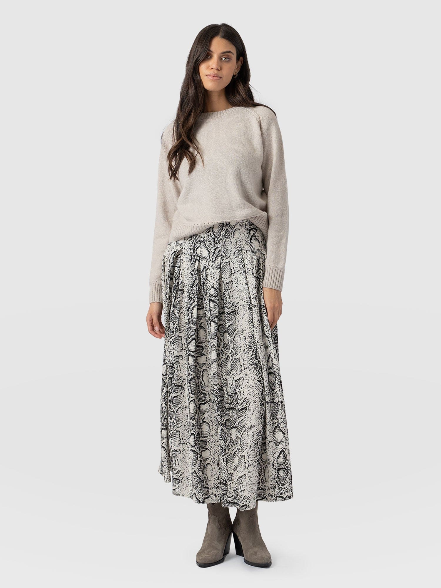 Eliza Pleated Skirt Cream Snake  - Women's Skirts | Saint + Sofia® US