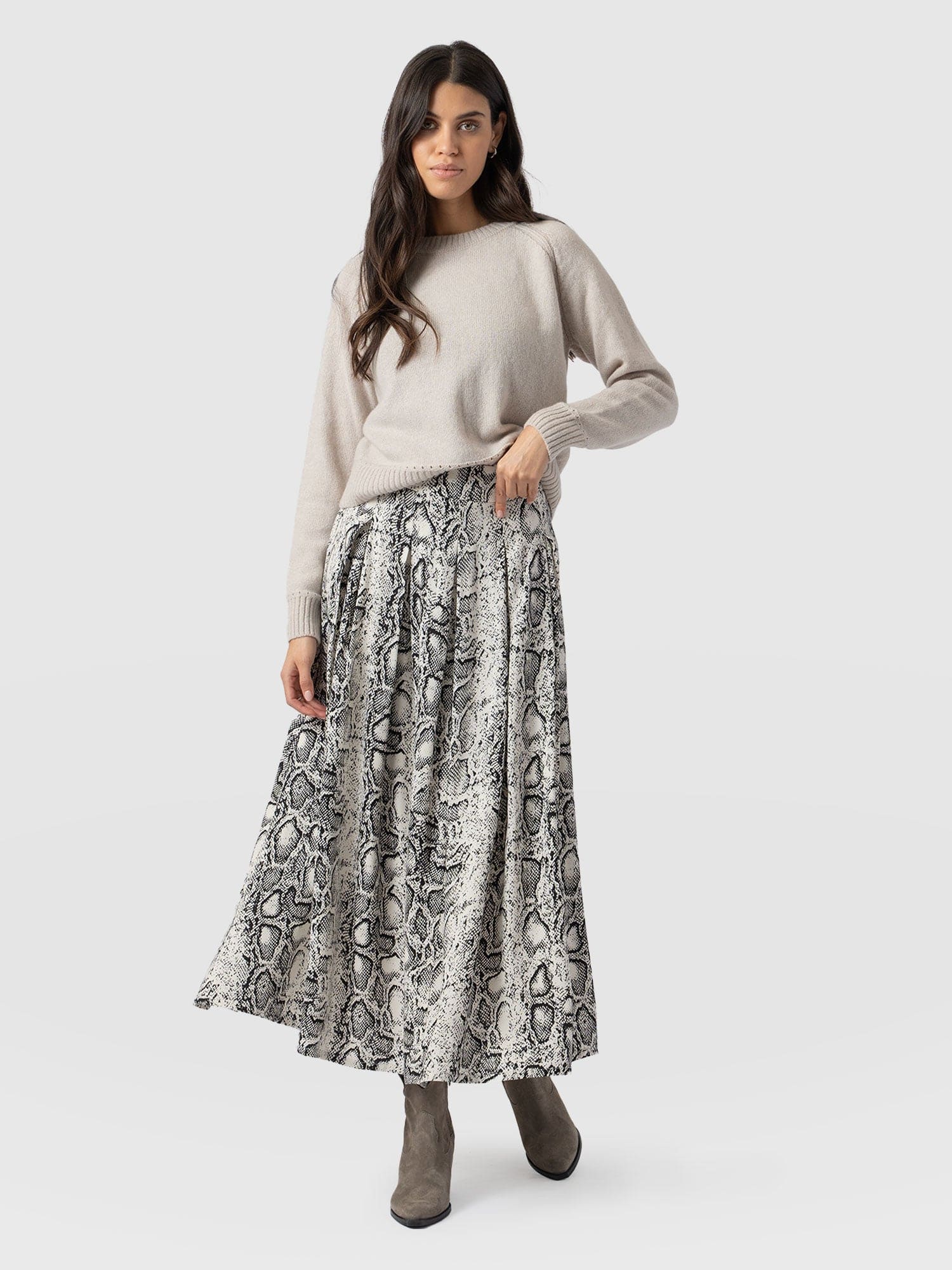 Eliza Pleated Skirt Cream Snake  - Women's Skirts | Saint + Sofia® US
