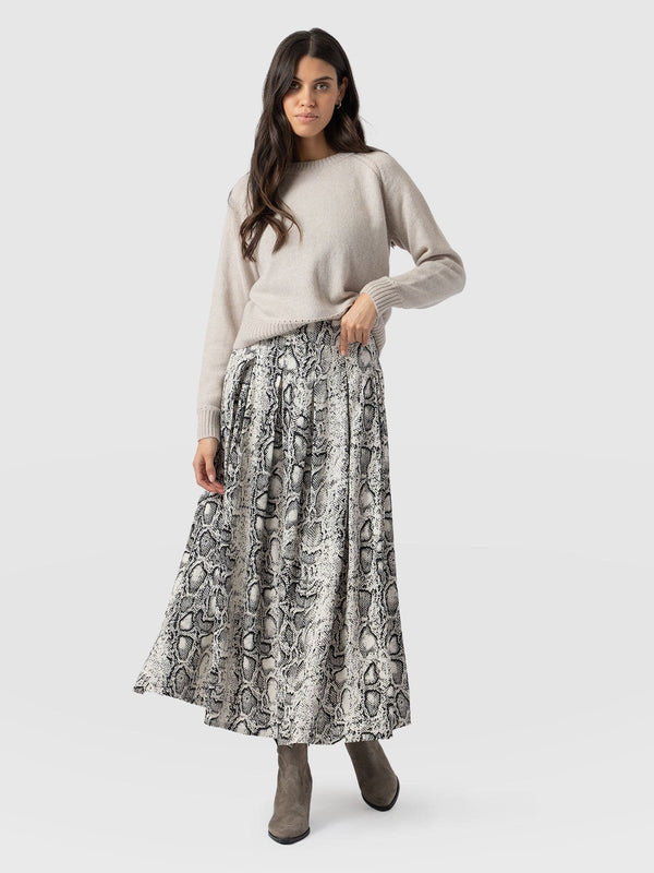 Eliza Pleated Skirt Cream Snake  - Women's Skirts | Saint + Sofia® US