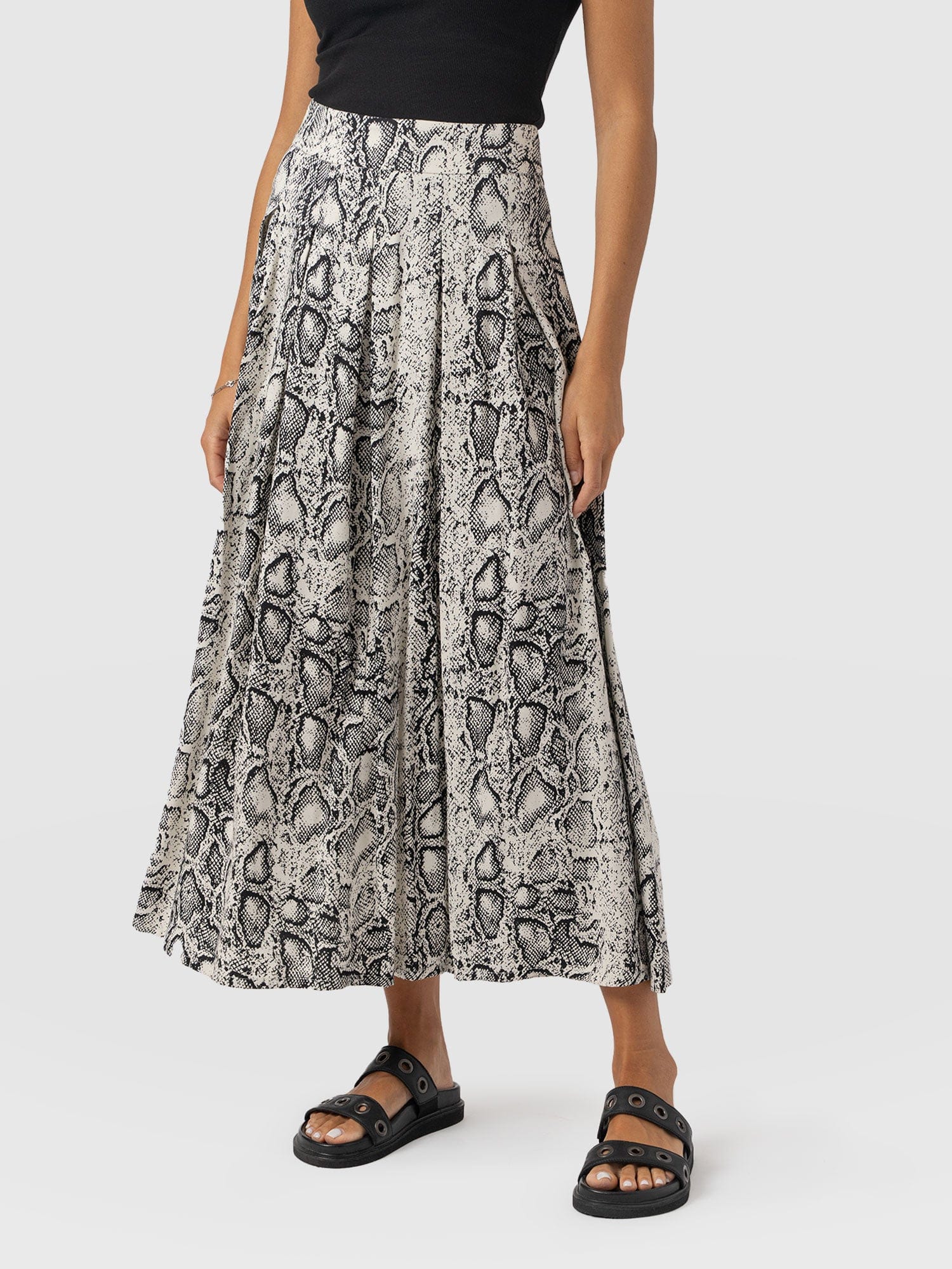 Eliza Pleated Skirt Cream Snake  - Women's Skirts | Saint + Sofia® US
