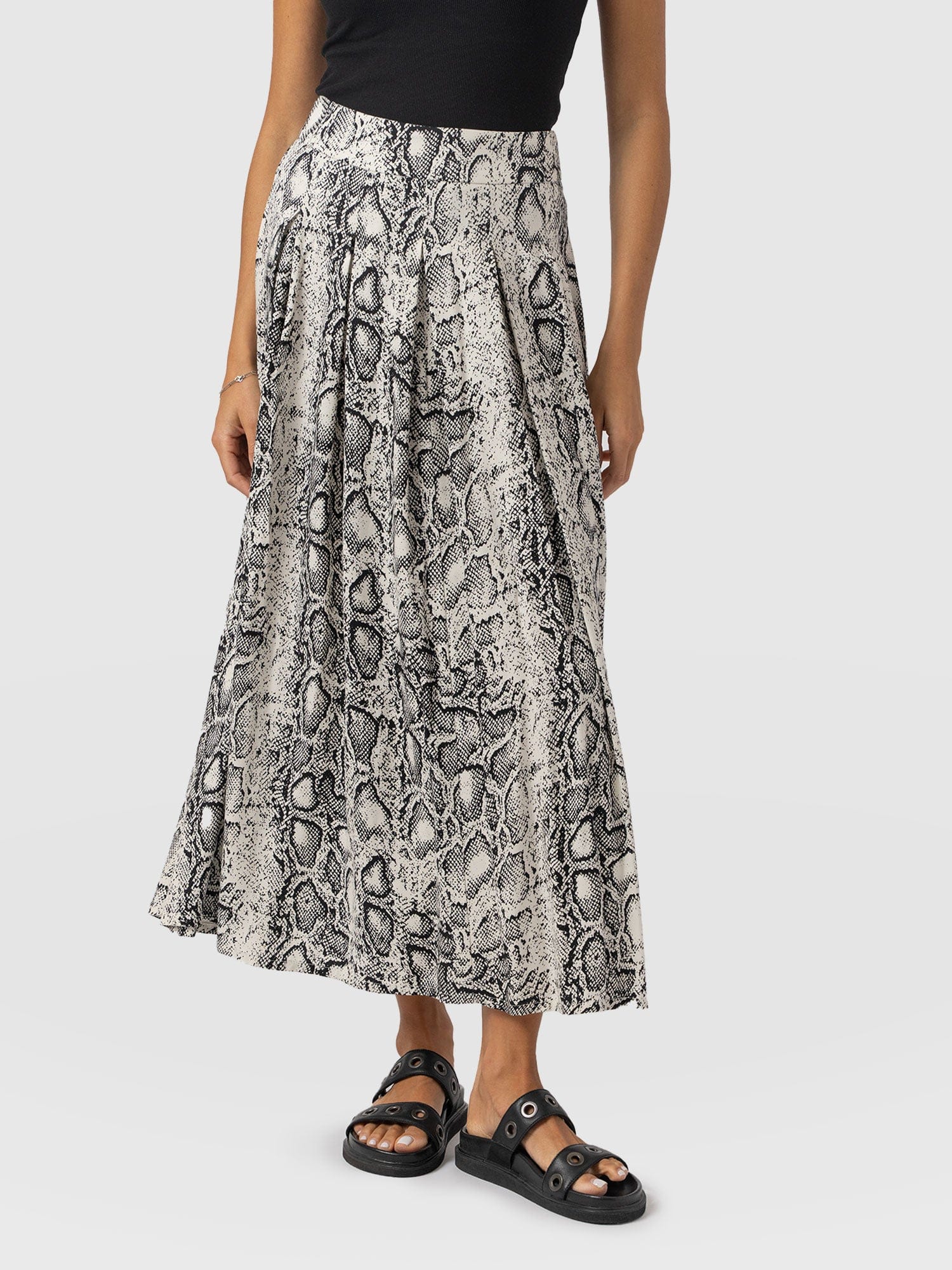 Eliza Pleated Skirt Cream Snake  - Women's Skirts | Saint + Sofia® US