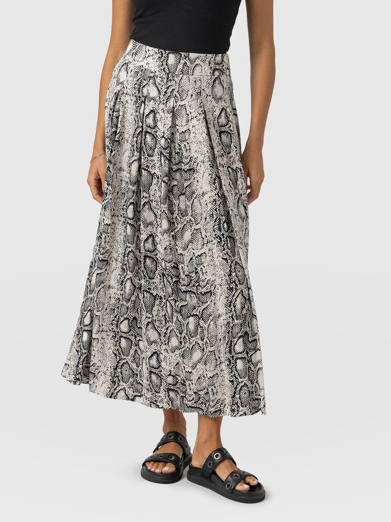 Eliza Pleated Skirt Cream Snake  - Women's Skirts | Saint + Sofia® US