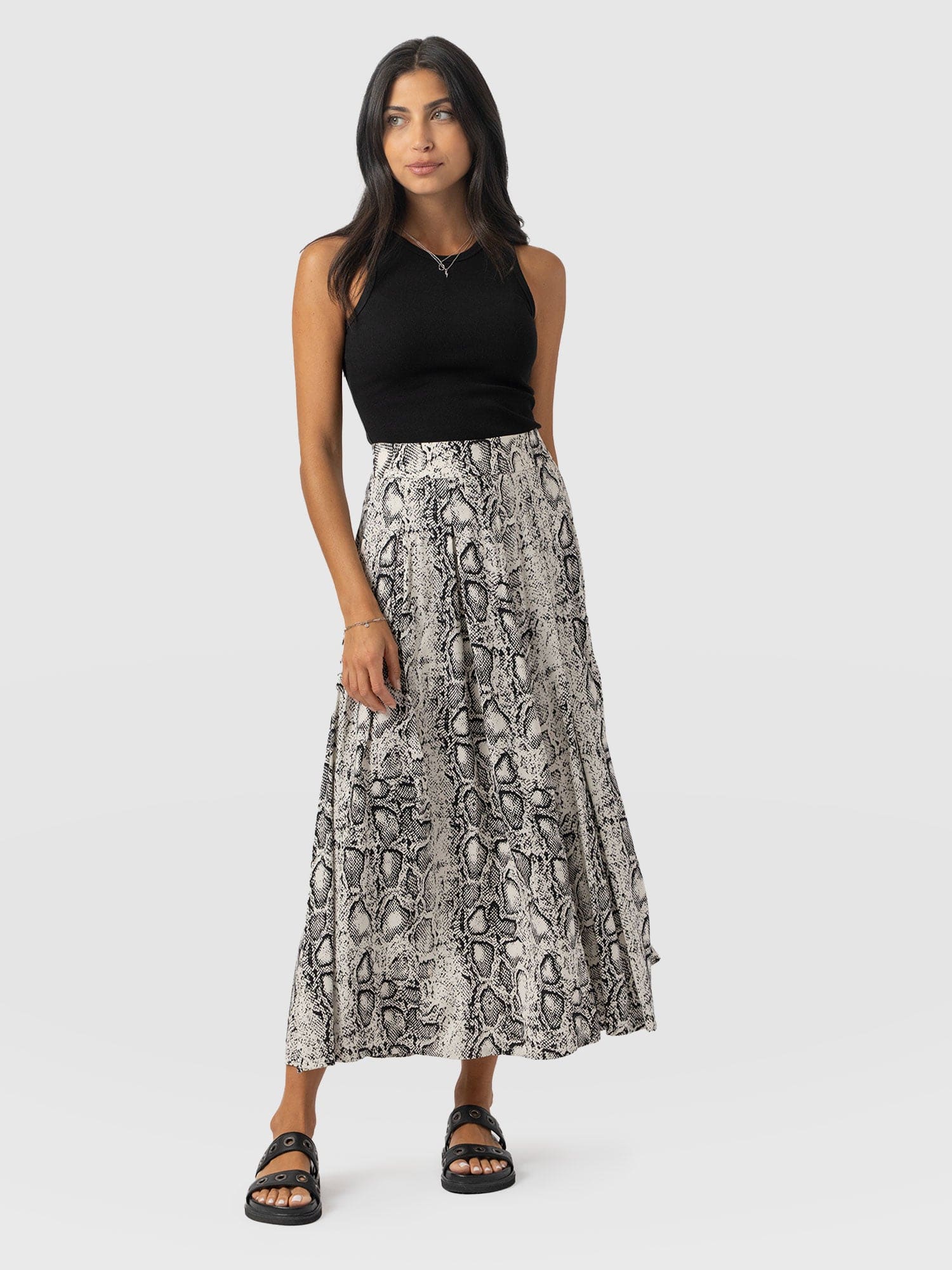 Eliza Pleated Skirt Cream Snake  - Women's Skirts | Saint + Sofia® US