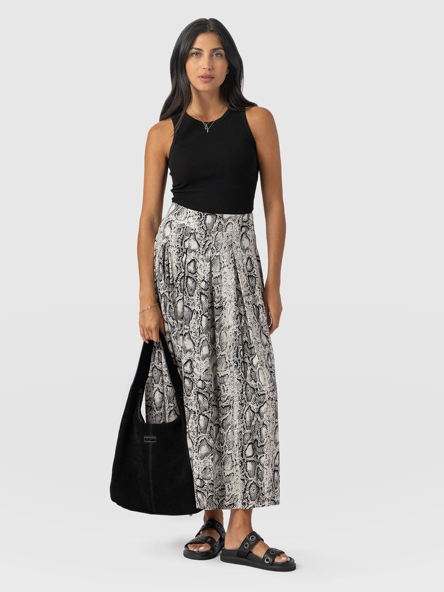 Eliza Pleated Skirt Cream Snake  - Women's Skirts | Saint + Sofia® US