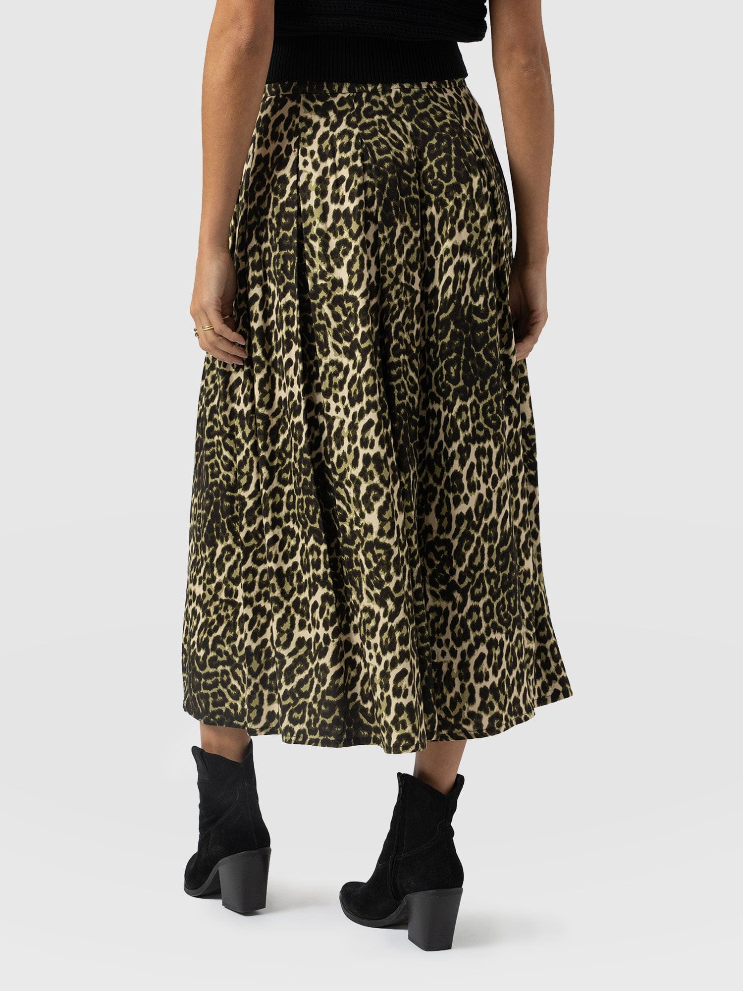 Eliza Pleated Skirt - Green Leopard - Women's Skirts | Saint + Sofia® USA
