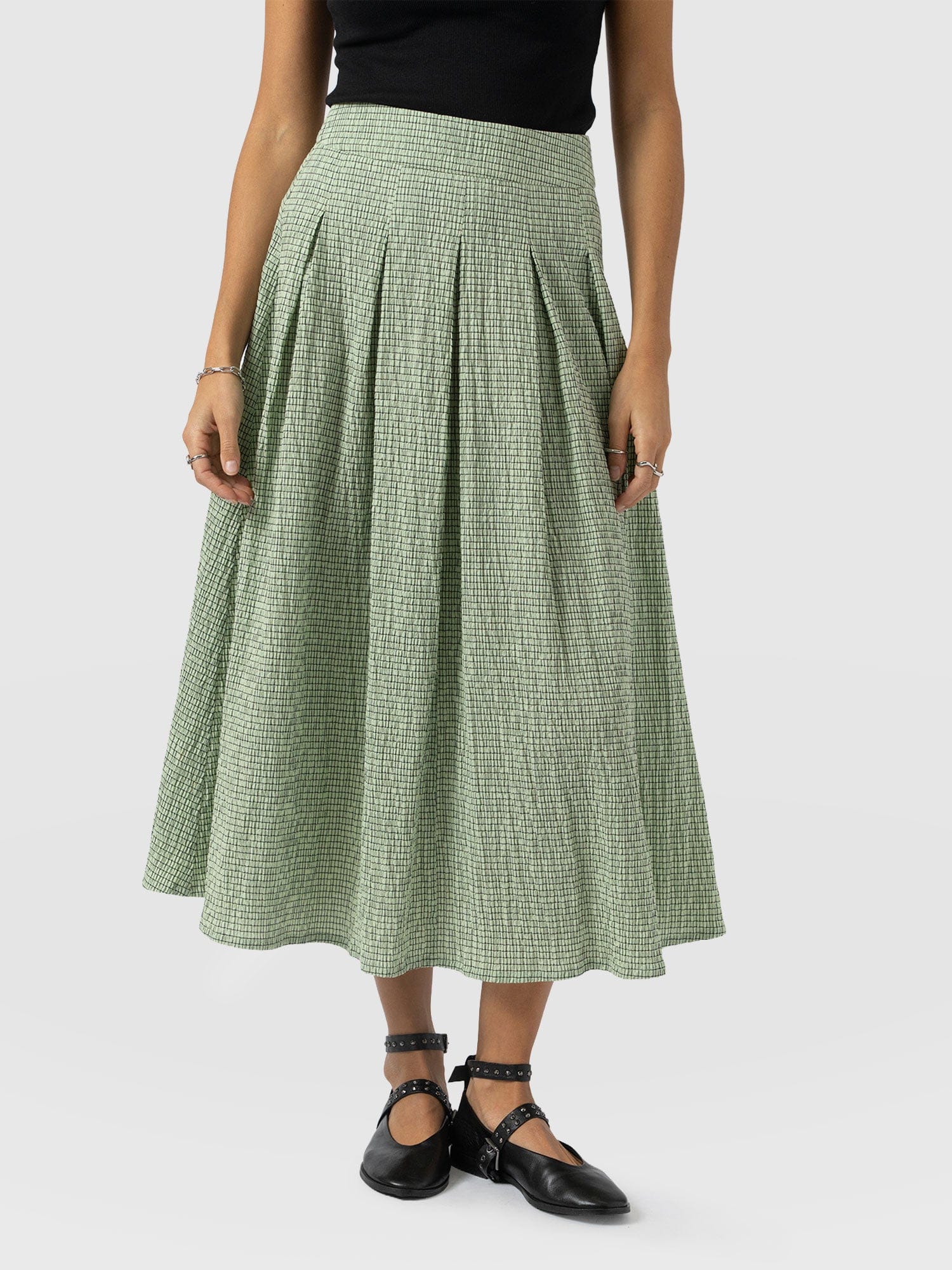 Eliza Pleated Skirt - Mint Gingham - Women's Skirts | Saint + Sofia® USA