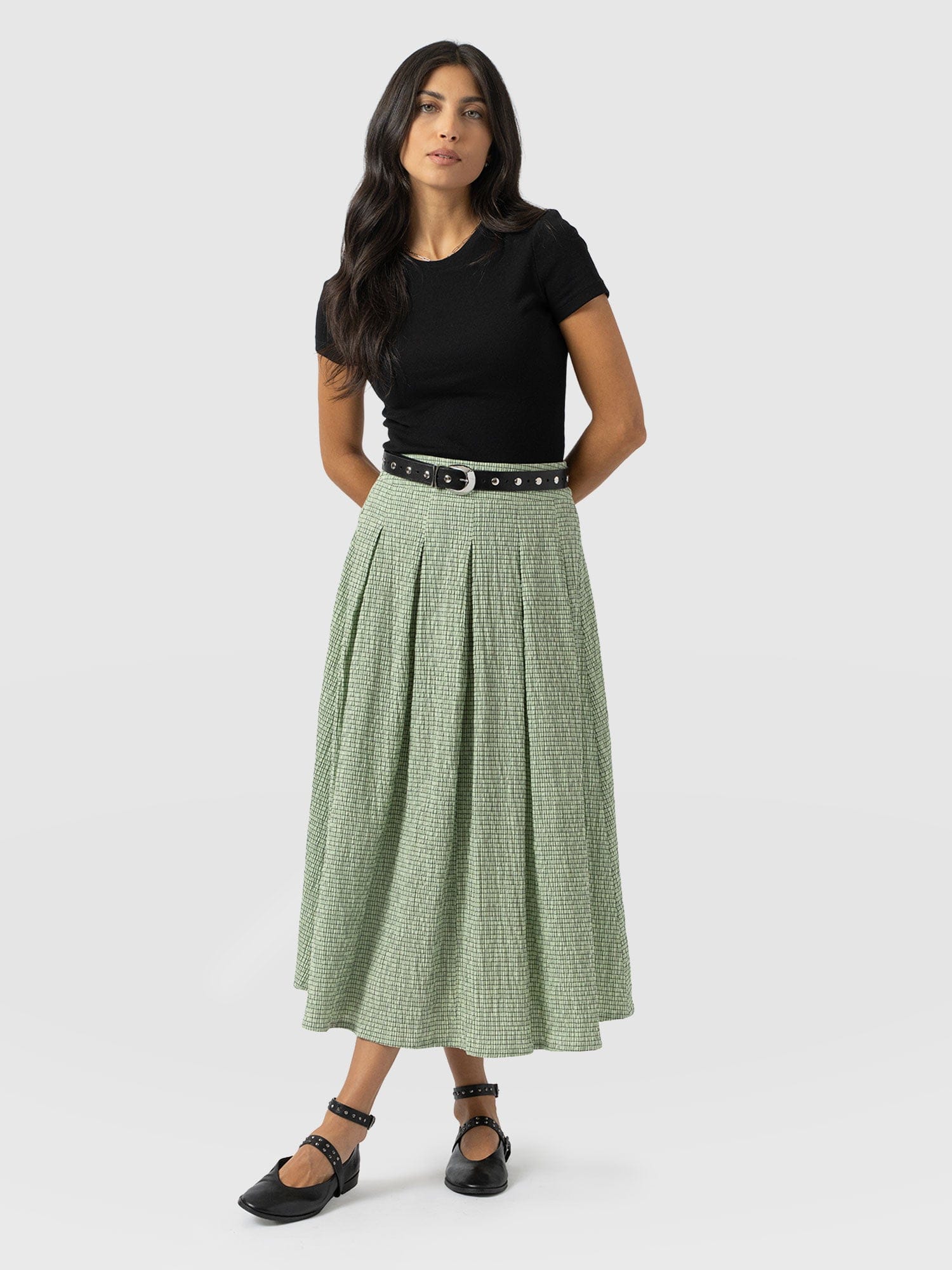 Eliza Pleated Skirt - Mint Gingham - Women's Skirts | Saint + Sofia® USA