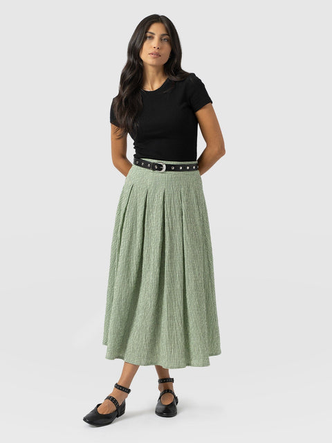 Eliza Pleated Skirt - Mint Gingham - Women's Skirts | Saint + Sofia® USA