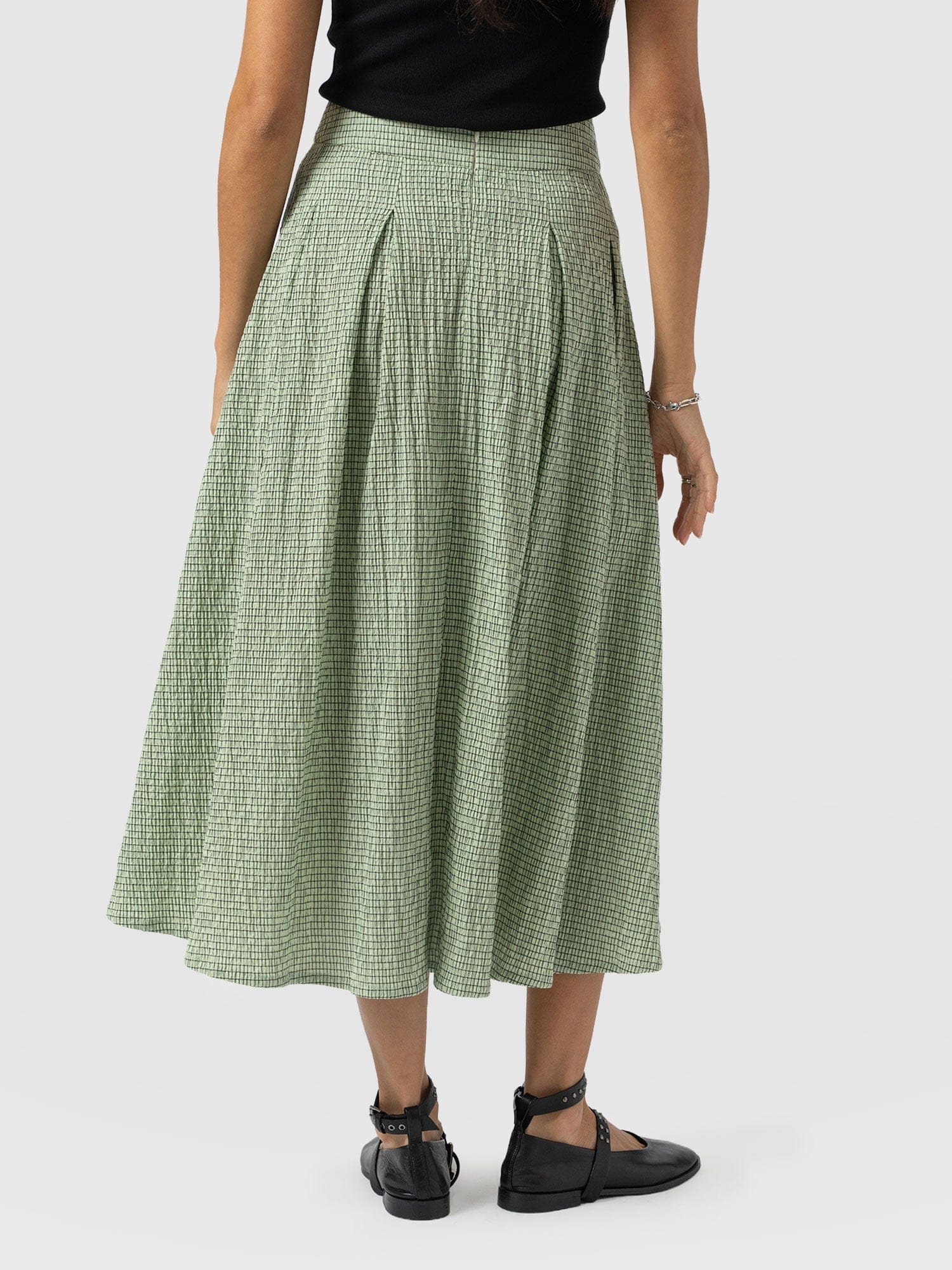 Eliza Pleated Skirt - Mint Gingham - Women's Skirts | Saint + Sofia® USA
