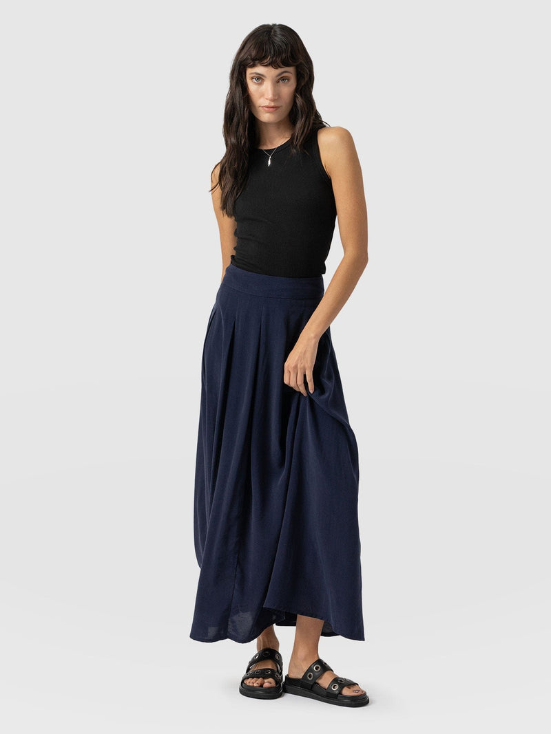 Eliza Pleated Skirt Navy - Women's Skirts | Saint + Sofia® US