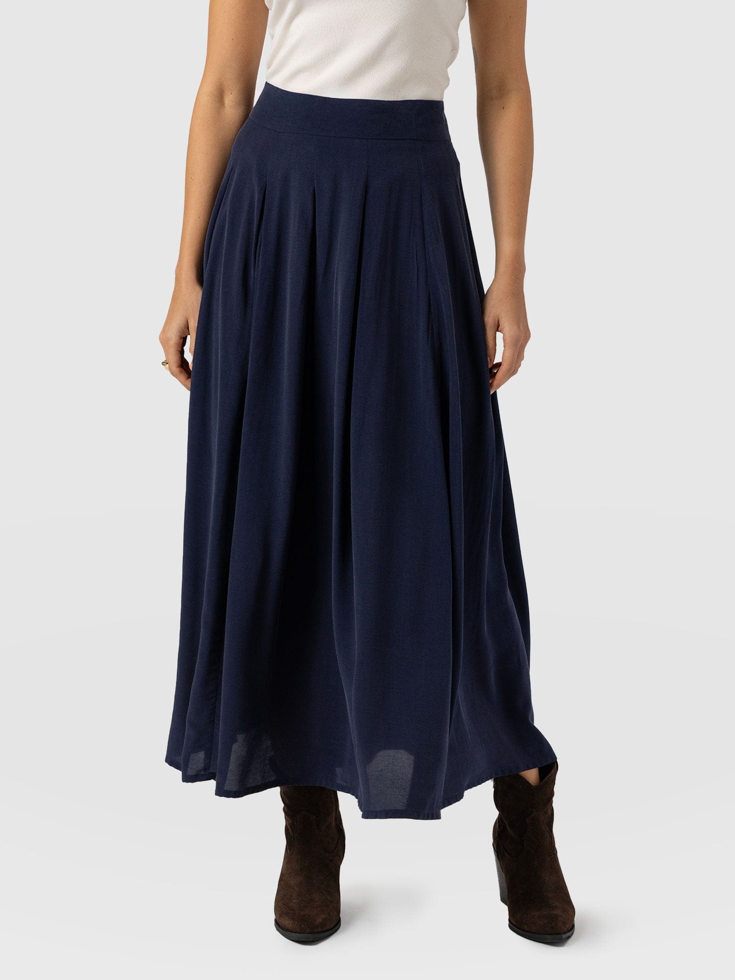 Eliza Pleated Skirt Navy - Women's Skirts | Saint + Sofia® US
