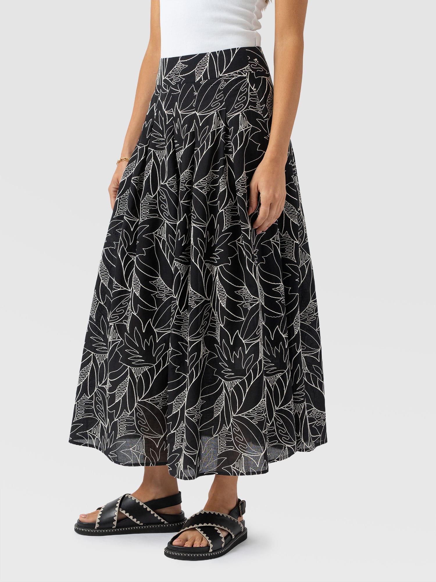Eliza Pleated Skirt - Black Embroidered - Women's Skirts | Saint + Sofia® USA