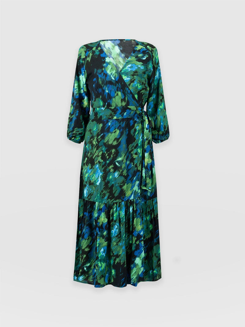 Eliza Wrap Dress Green Satellite - Women's Dresses | Saint + Sofia® UK