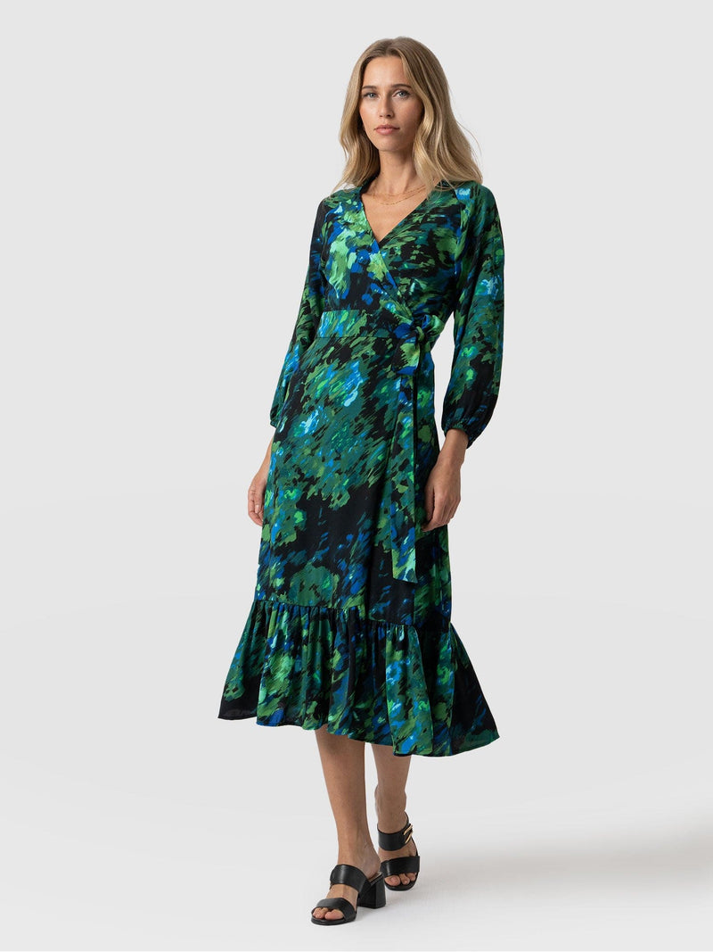 Eliza Wrap Dress Green Satellite - Women's Dresses | Saint + Sofia® USA