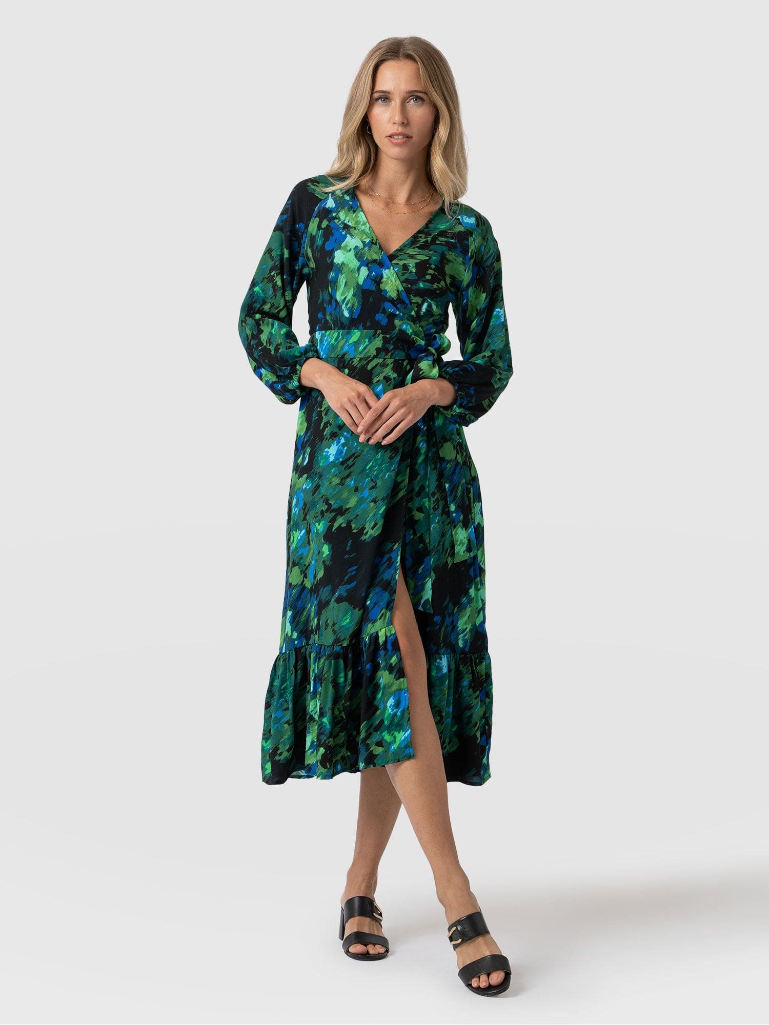 Eliza Wrap Dress Green Satellite - Women's Dresses | Saint + Sofia