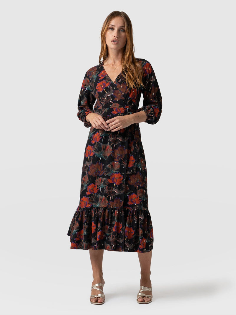 Eliza Wrap Dress Red Flora - Women's Dresses | Saint + Sofia® USA