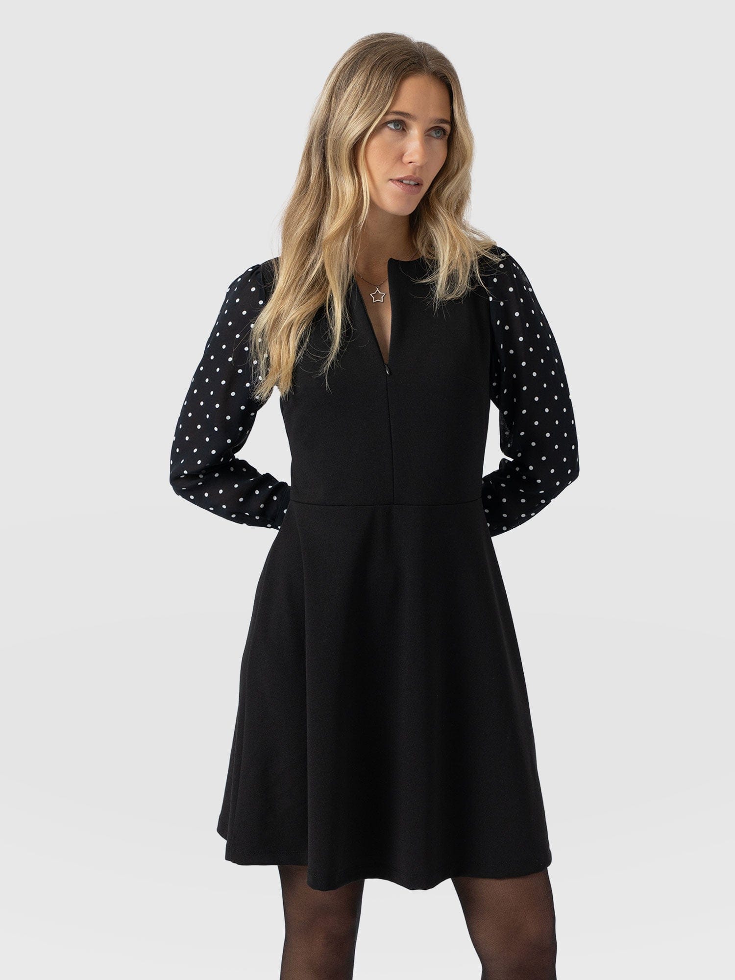 Ella Fit & Flare Dress - Black Polka Dot - Women's Dresses | Saint + Sofia® USA