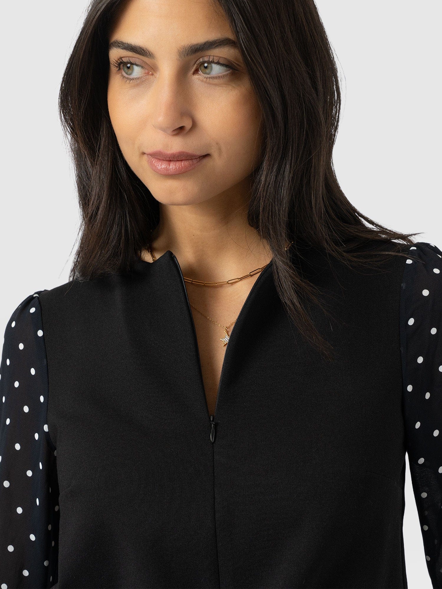Ella Zip Up Top - Black Polka Dot - Women's T-shirts | Saint + Sofia® USA