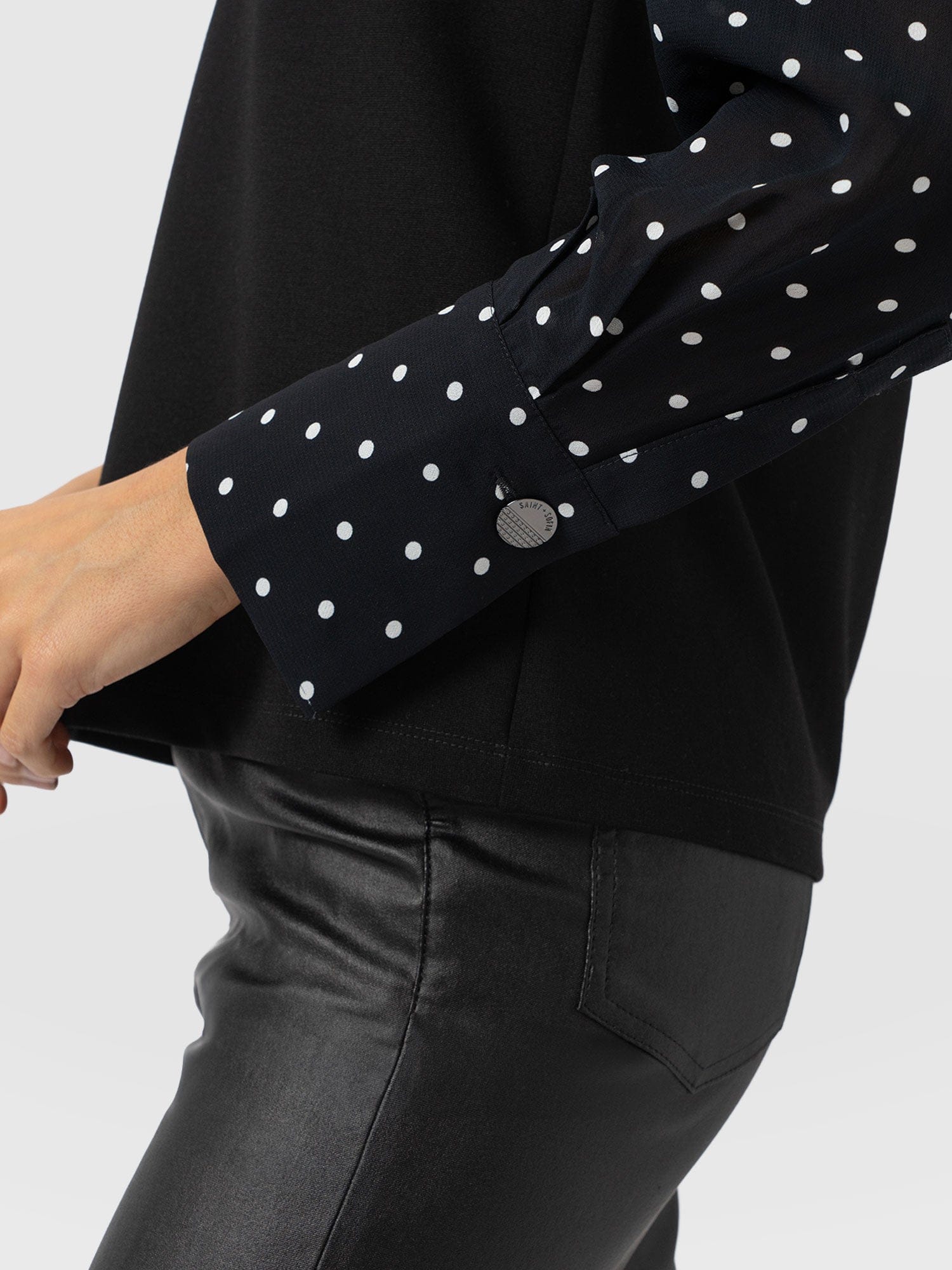 Ella Zip Up Top - Black Polka Dot - Women's T-shirts | Saint + Sofia® USA