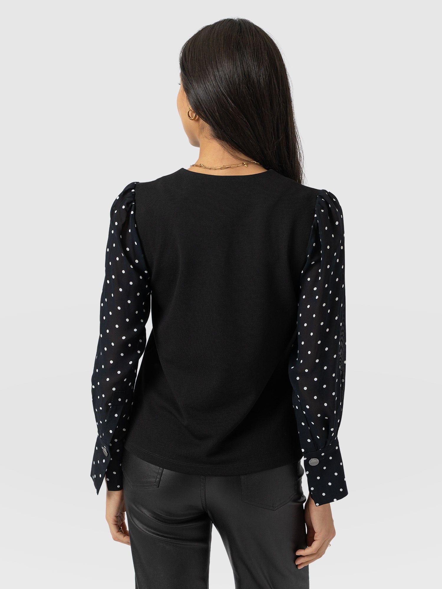 Ella Zip Up Top - Black Polka Dot - Women's T-shirts | Saint + Sofia® USA