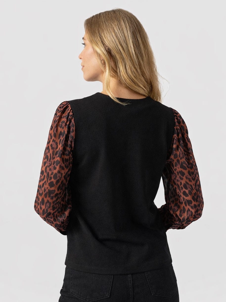 Ella Zip Up Top - Brown Leopard - Women's T-shirts | Saint + Sofia® USA