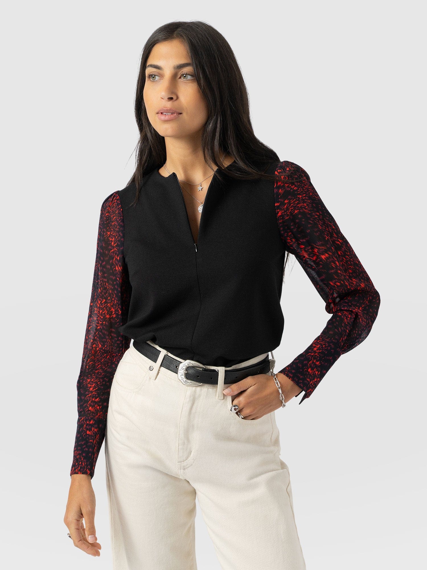 Ella Zip Up Top - Red Fade Spot - Women's T-shirts | Saint + Sofia® USA