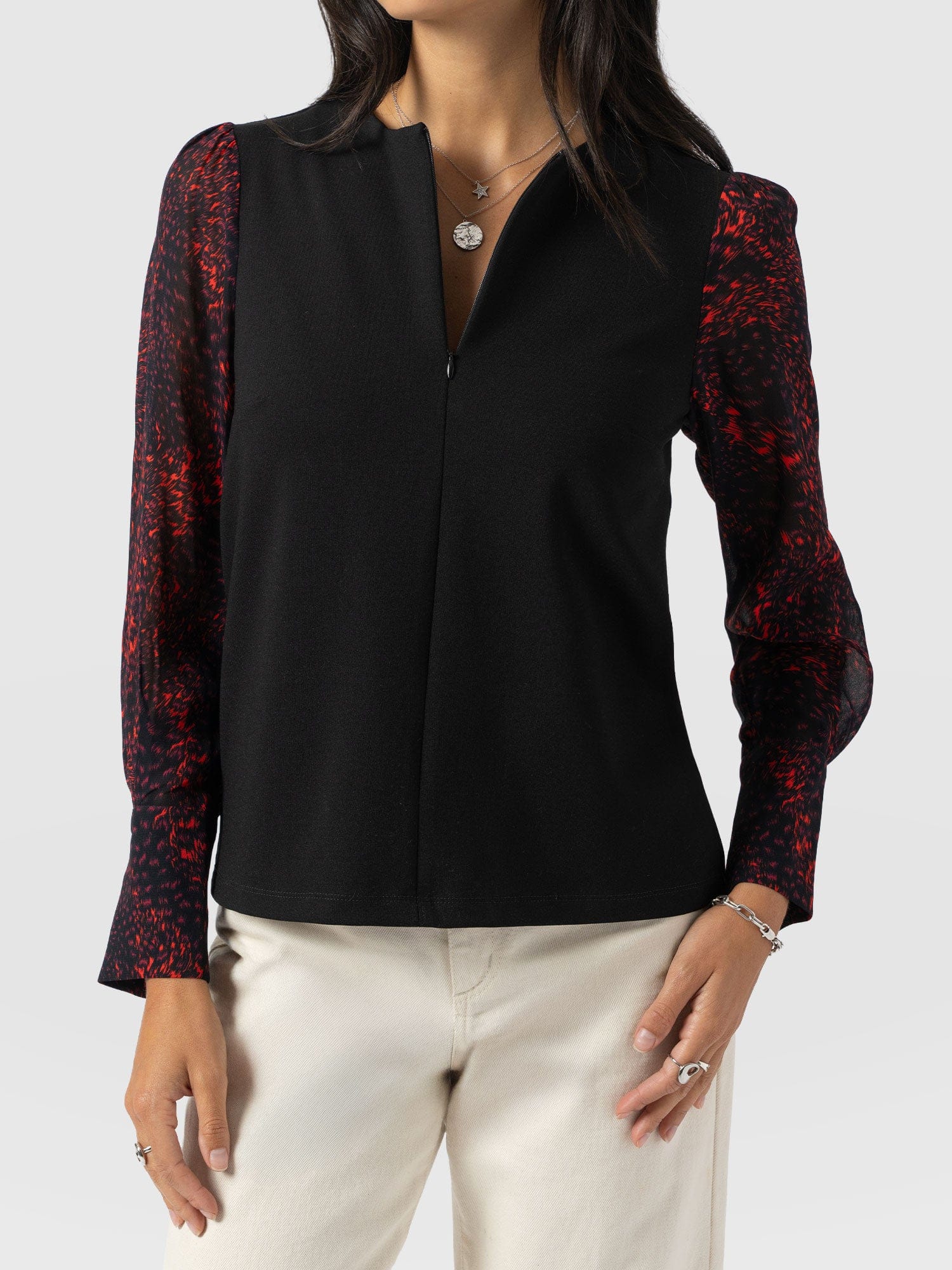 Ella Zip Up Top - Red Fade Spot - Women's T-shirts | Saint + Sofia® USA