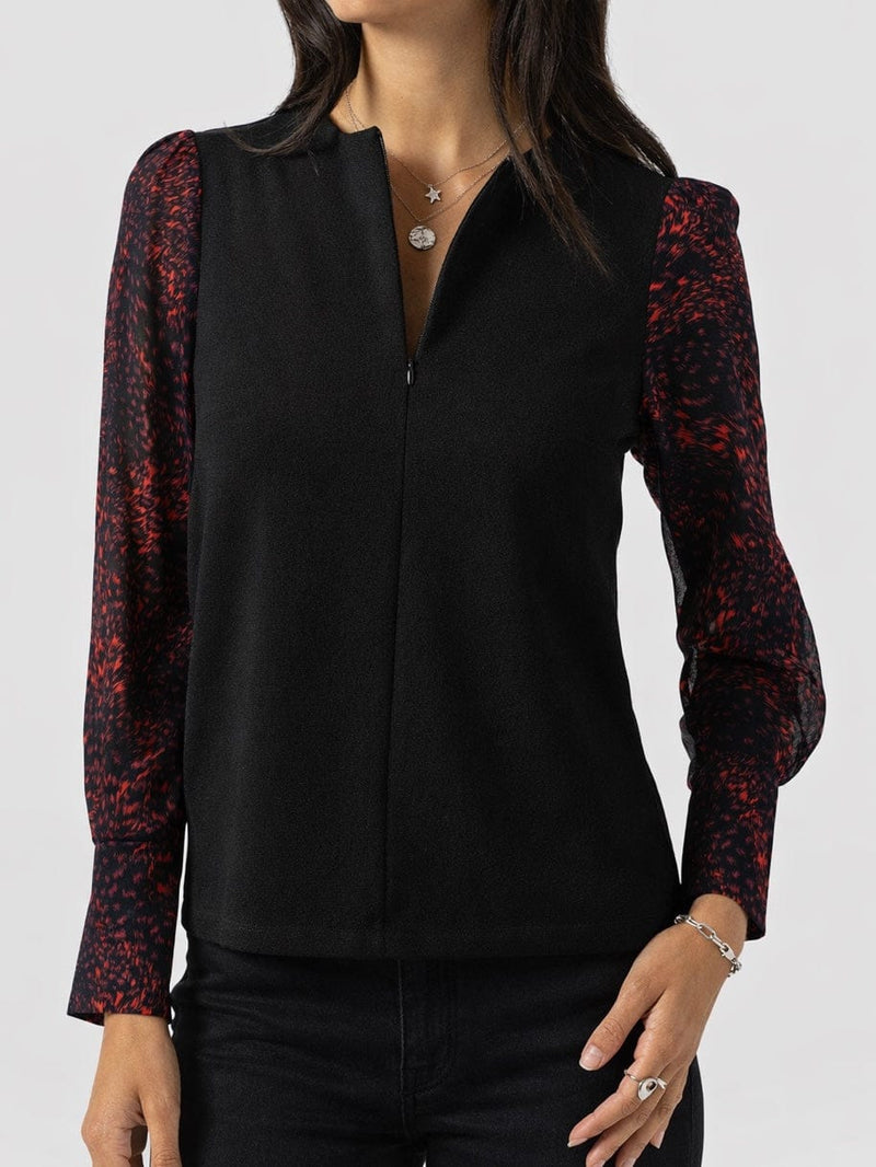 Ella Zip Up Top - Red Fade Spot - Women's T-shirts | Saint + Sofia® USA
