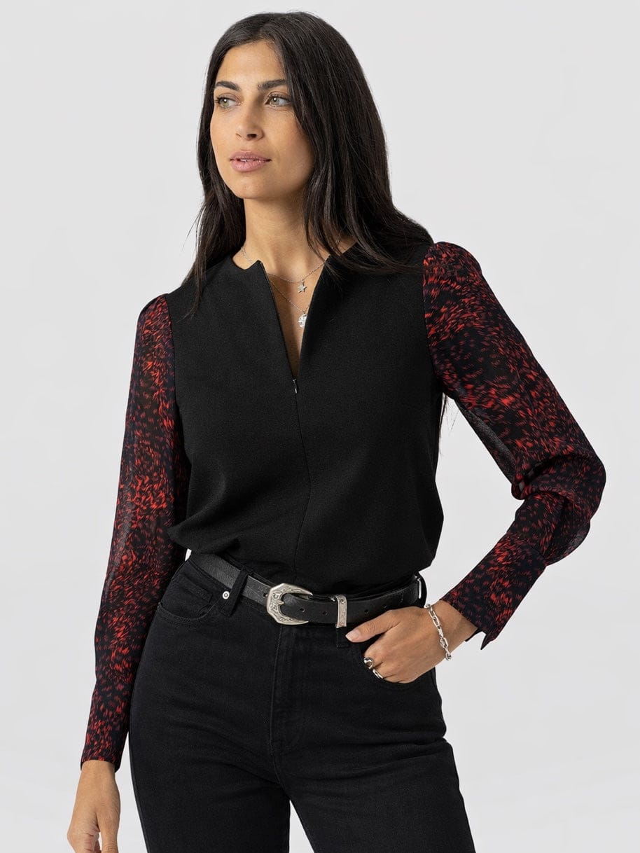 Ella Zip Up Top - Red Fade Spot - Women's T-shirts | Saint + Sofia® USA