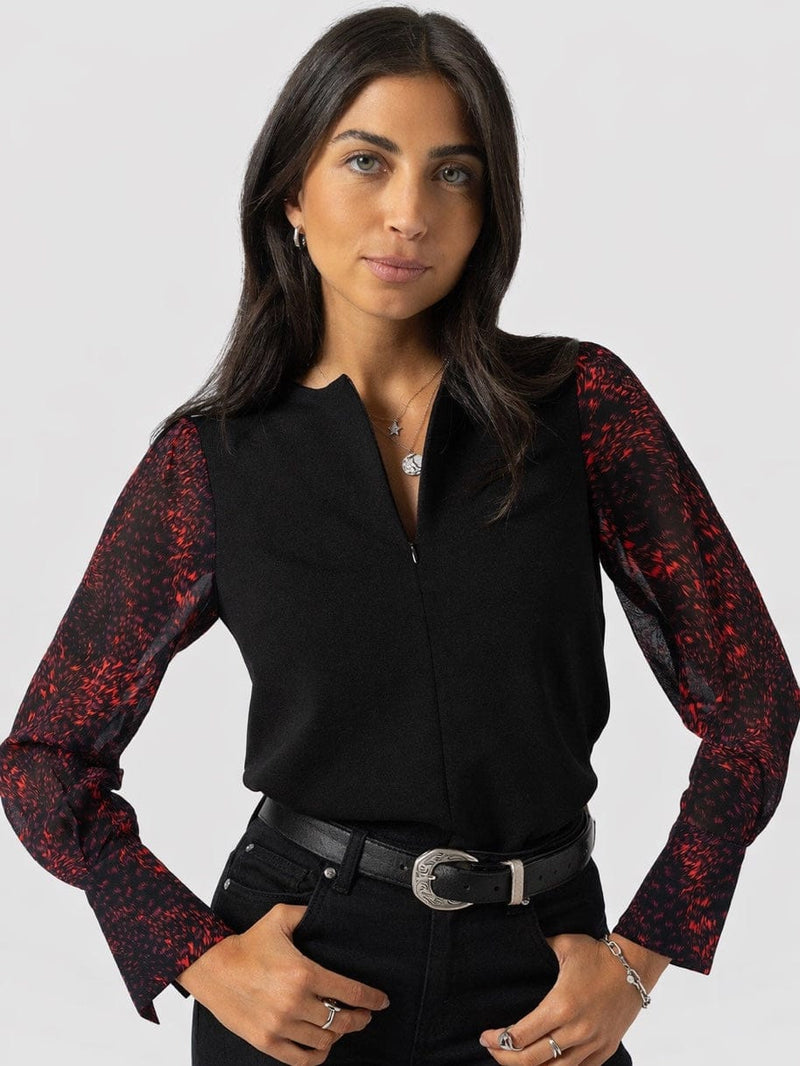 Ella Zip Up Top - Red Fade Spot - Women's T-shirts | Saint + Sofia® USA